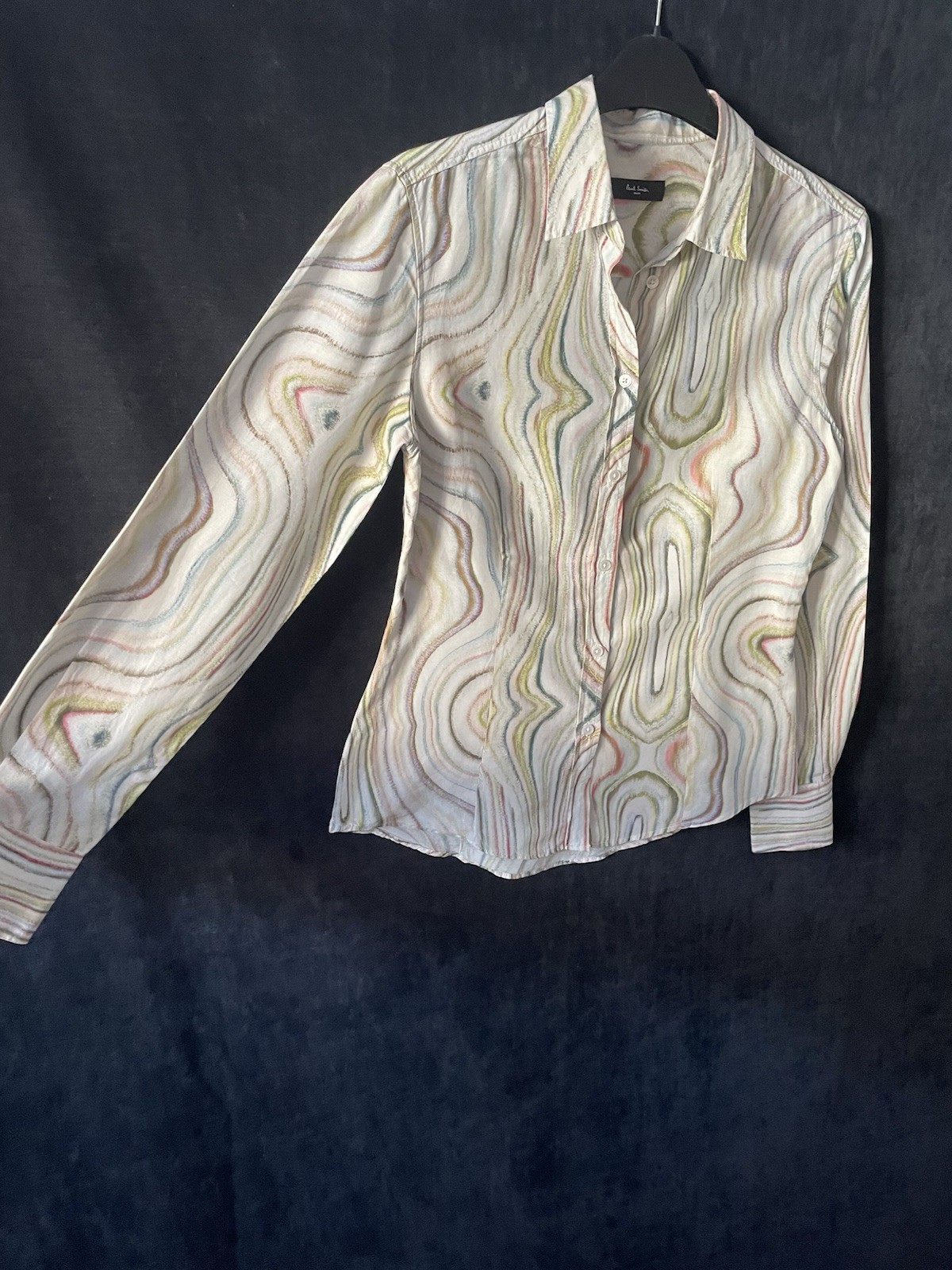Paul Smith Women’s shirt Blouse Signature Swirl Stripe Silk Cotton 40 Uk 8