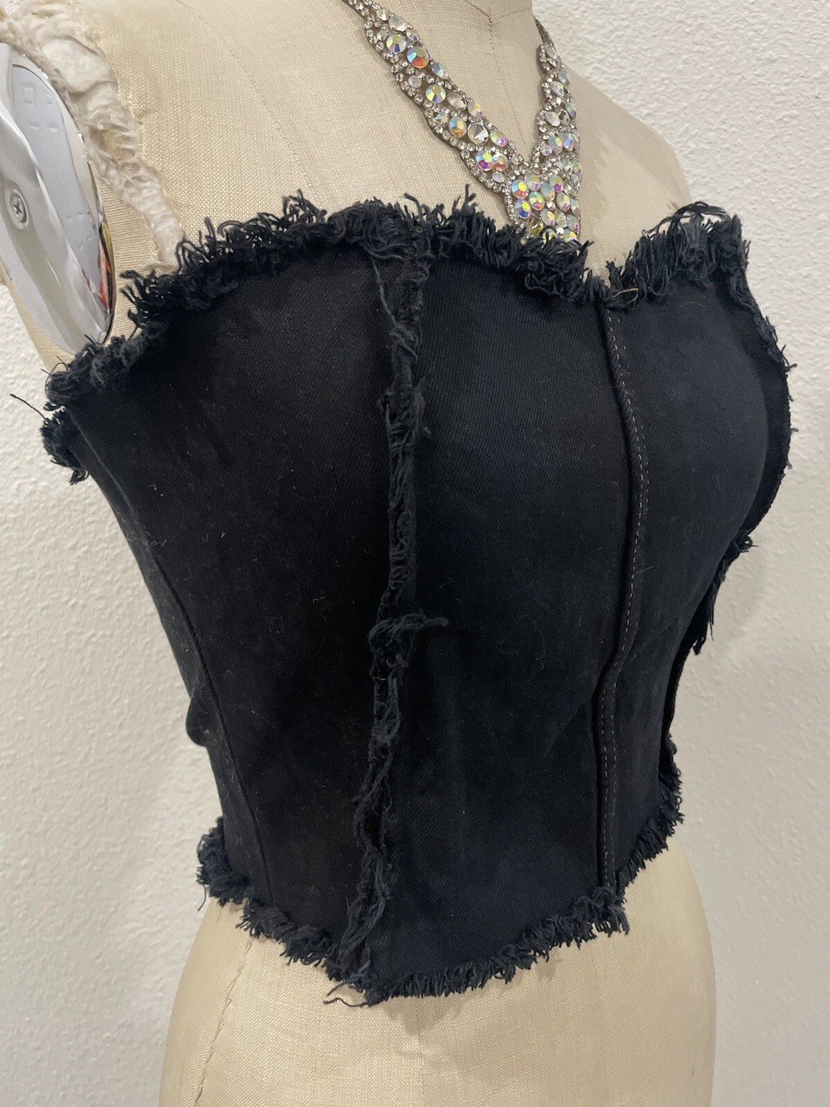 NWT Nasty Gal Black Denim Corset Crop Top Women’s Size M