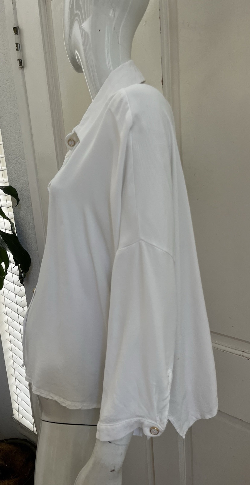 HELMI GREECE RARE! White Doman Sleeve Cropped Boxy Buttoned Shirt Sz M