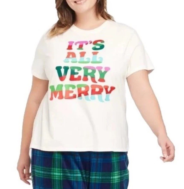 Women’s WonderShop “IT’S ALL VERY MERRY” Short Sleeve Holiday T Shirt White M