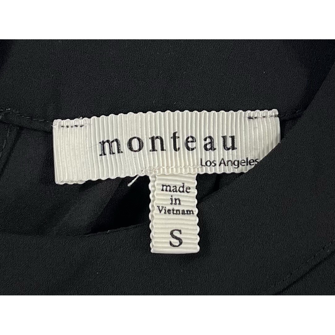Monteau Blouse Womens S Black Sleeveless Faux Wrap Asymmetrical Hem Pleated Top