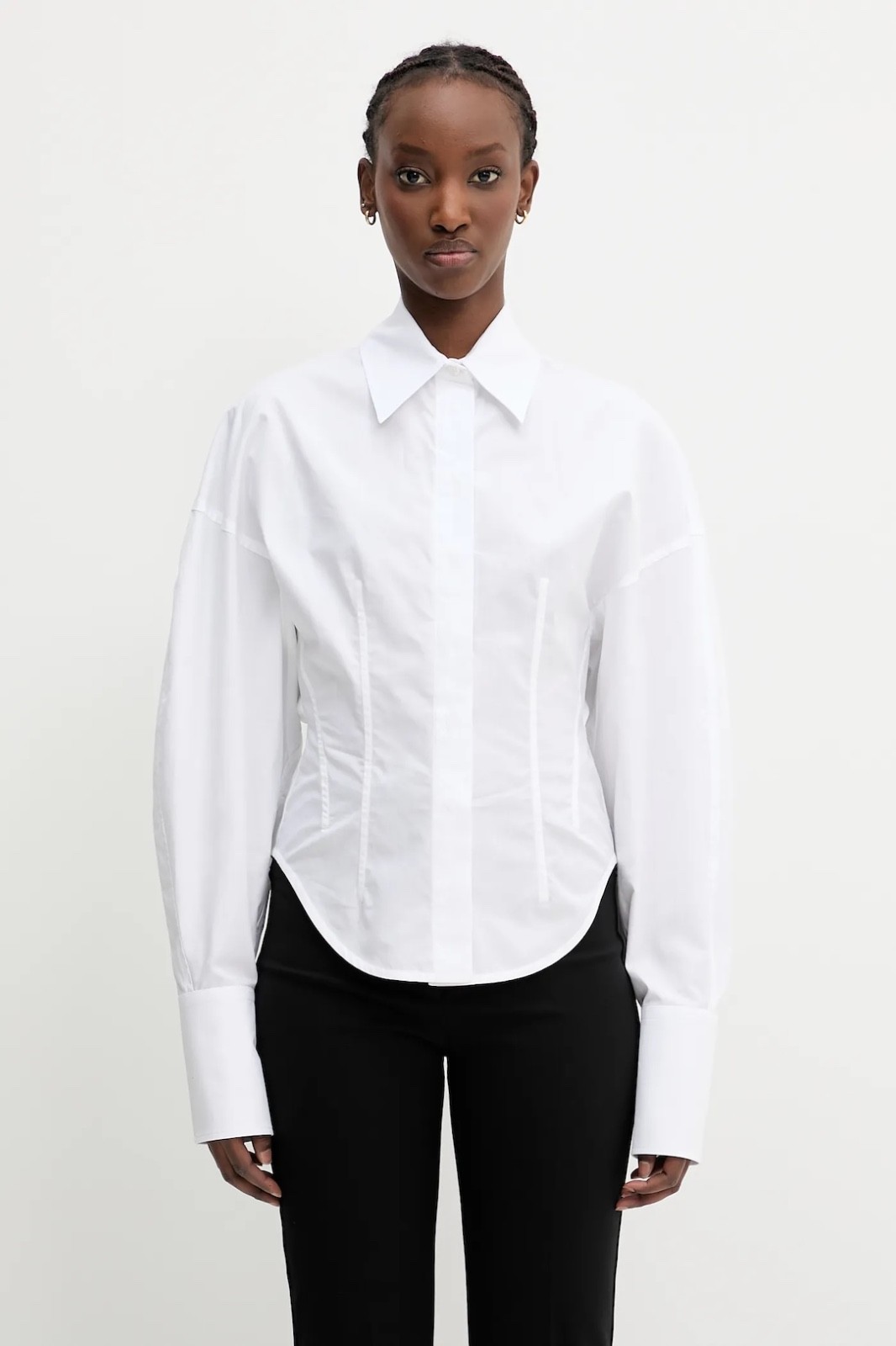 NEW Sportmax Nelson White Cotton Poplin Fitted Ruched Shirt Sz 6 NWT $460
