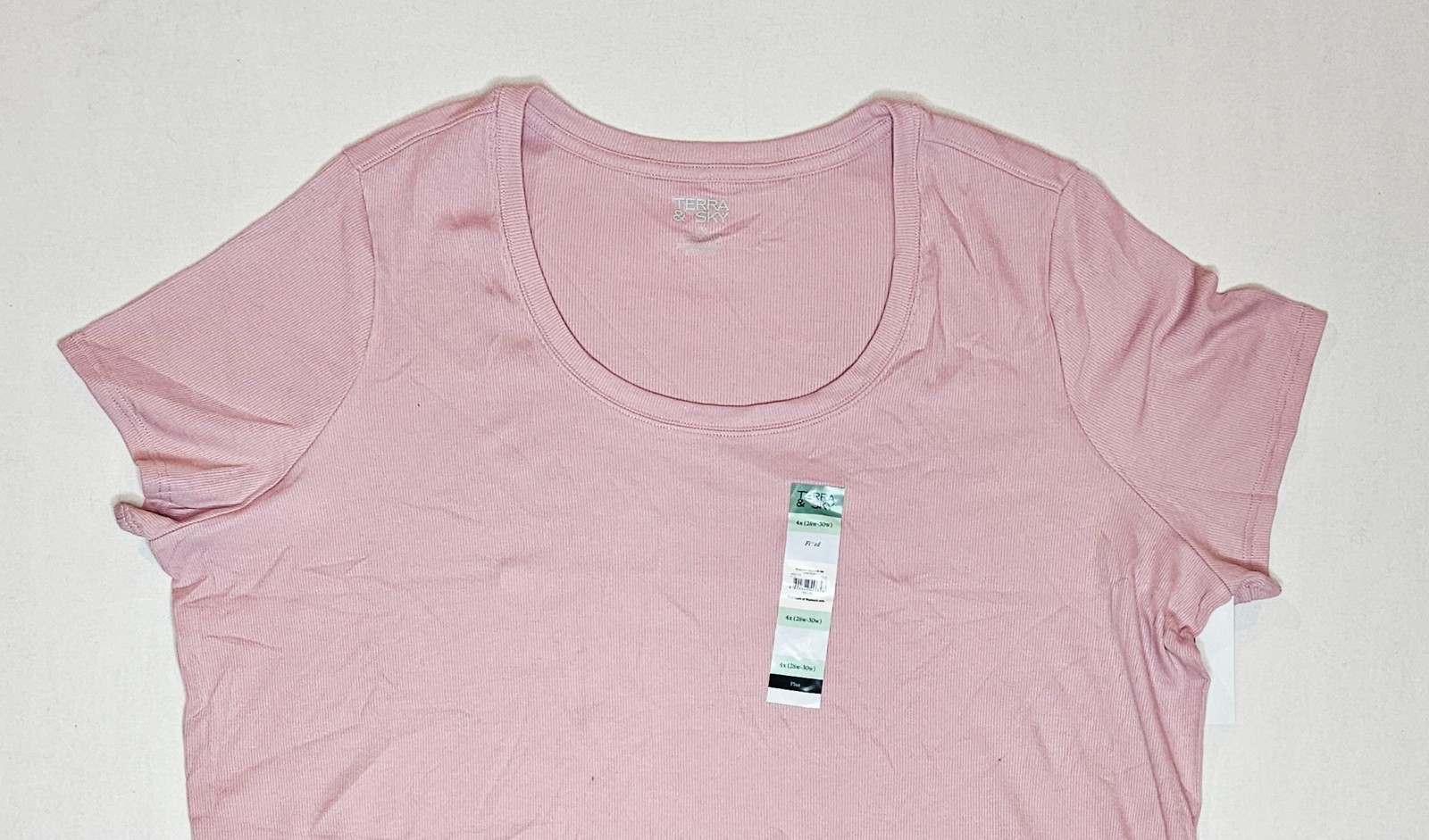 Terra & Sky Womens Plus T-Shirt Pink Rib-Knit Stretch Short Sleeve 4X (28W-30W)