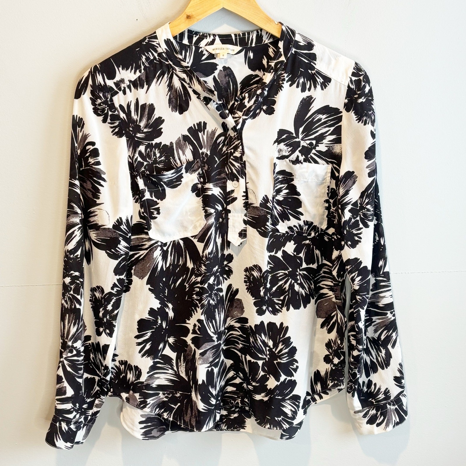 Rebecca Taylor Floral Print Silk Popover Blouse Top – size 8