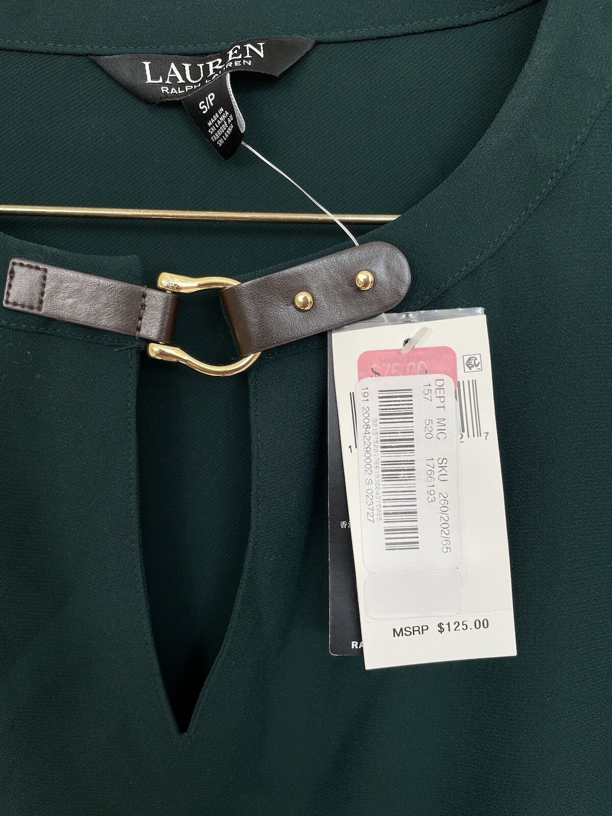 NWT $125 Lauren Ralph Long Sleeve Shirt Blouse Deep Pine Small Women’s Holiday