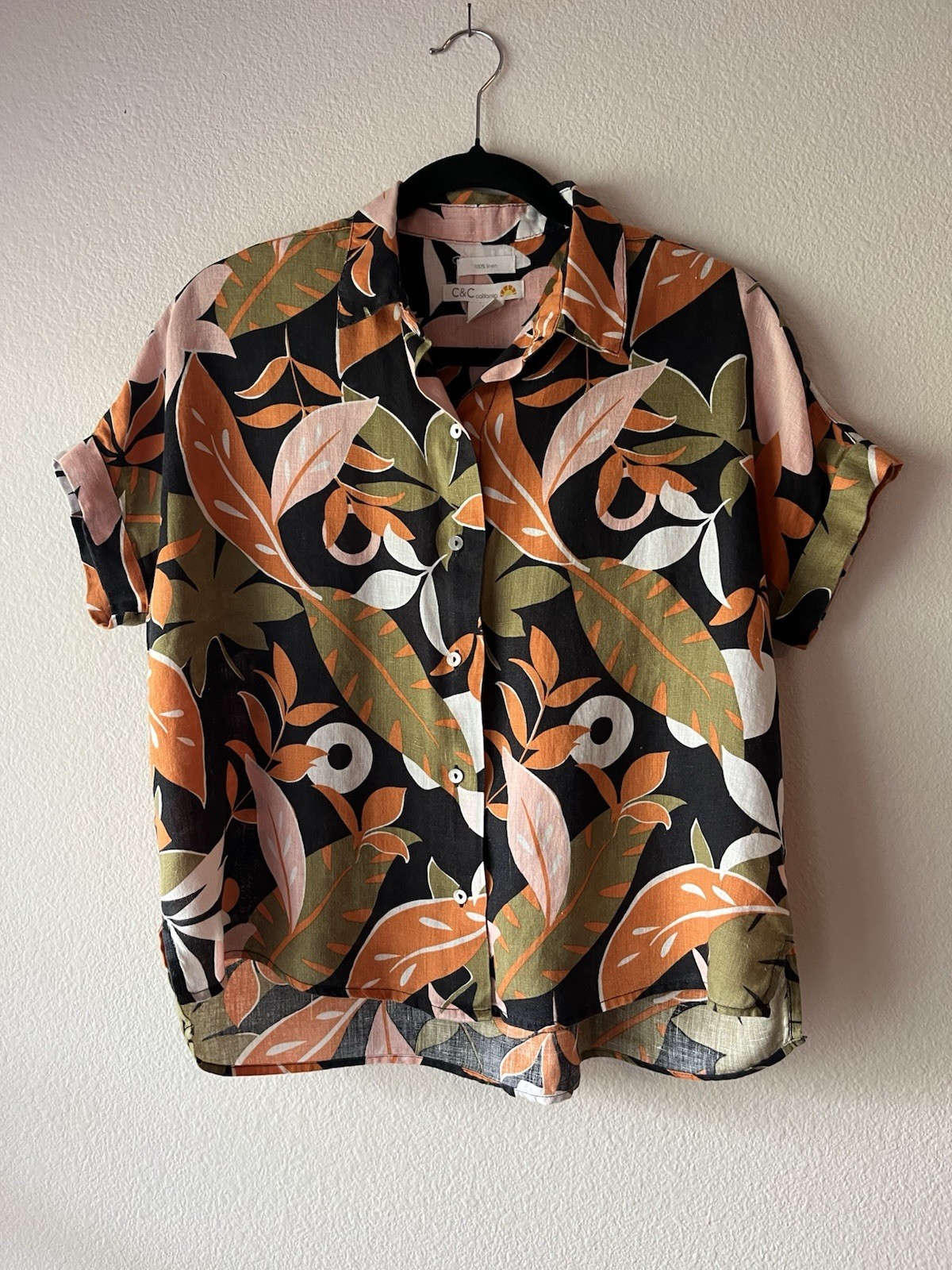 C&C California Tropical Printed Linen Short Sleeve Button Down Shirt Size S