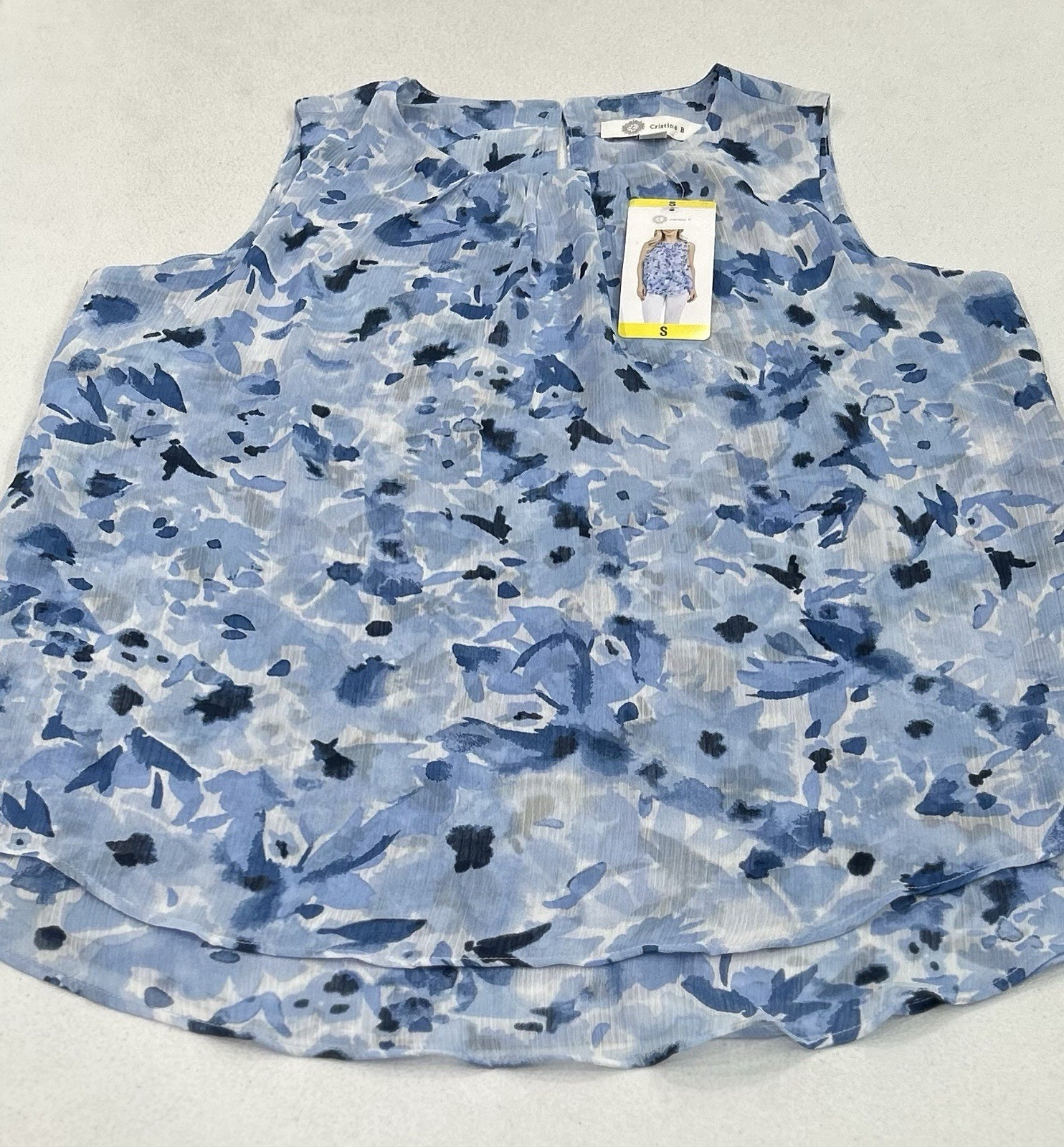 Cristina B Women’s Crew Neck Sleeveless Top, Chambray/Blue, Size S