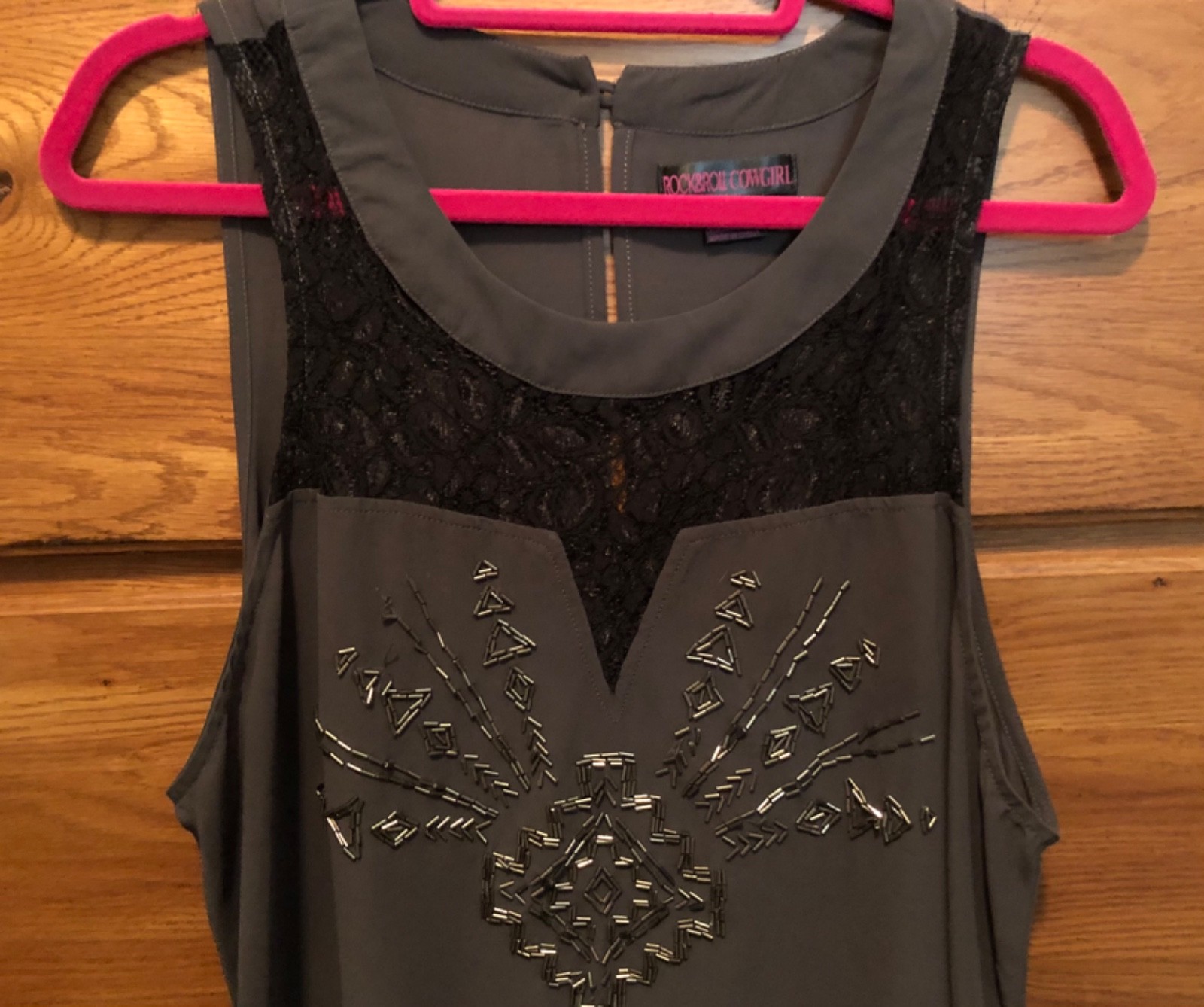 ROCK&ROLL COWGIRL Sleeveless tank Lace & bead embellish women XL Western Rodeo