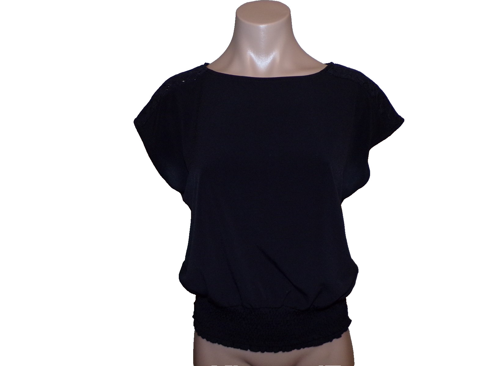 Michael Kors Lace Shoulder Smocked Hem Blouse Size Small Jersey Stretch Top