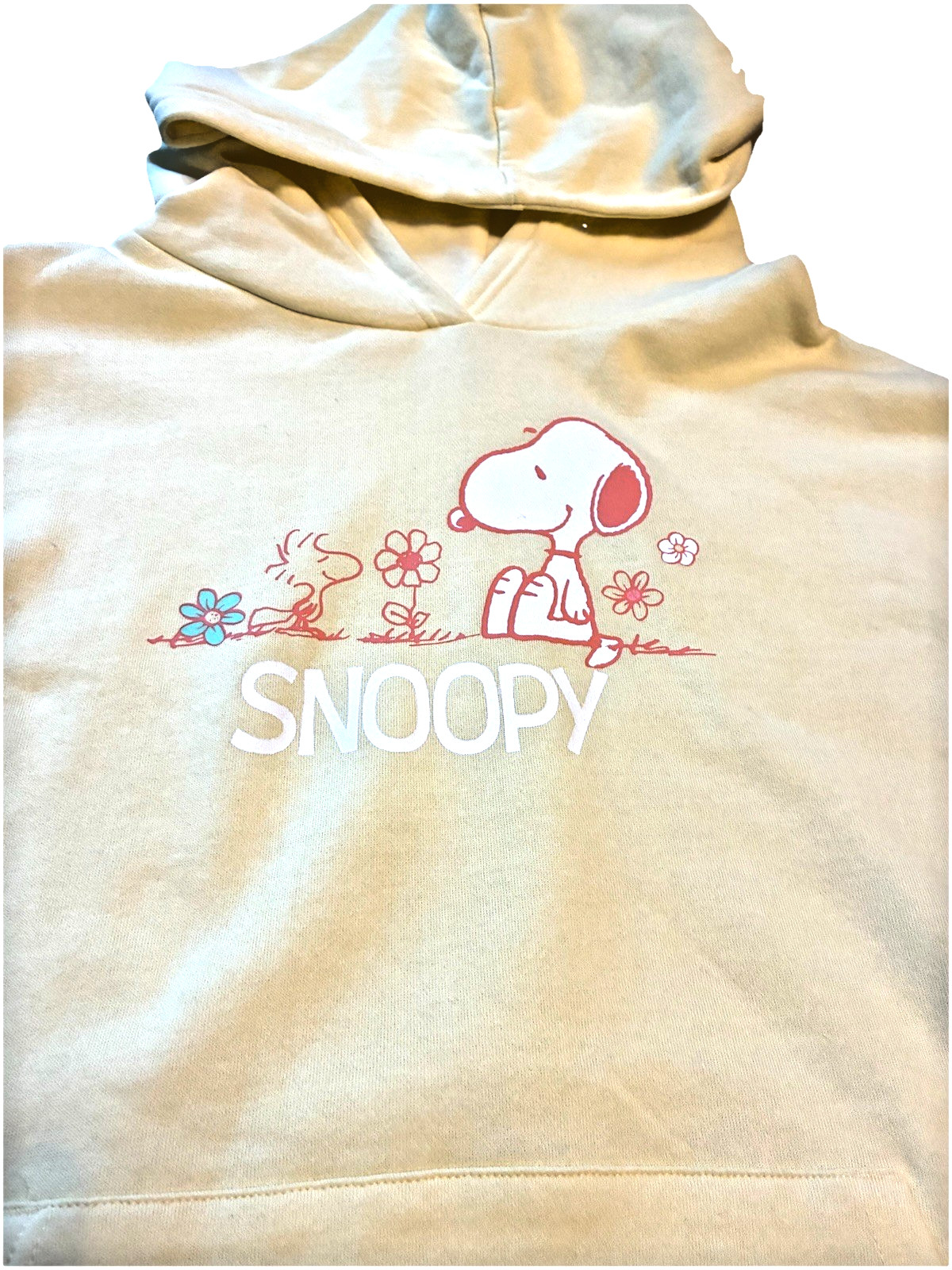 Peanuts Snoopy Woodstock Yellow Happiness M L XL Oversized Hooded Sweatshirt NWT