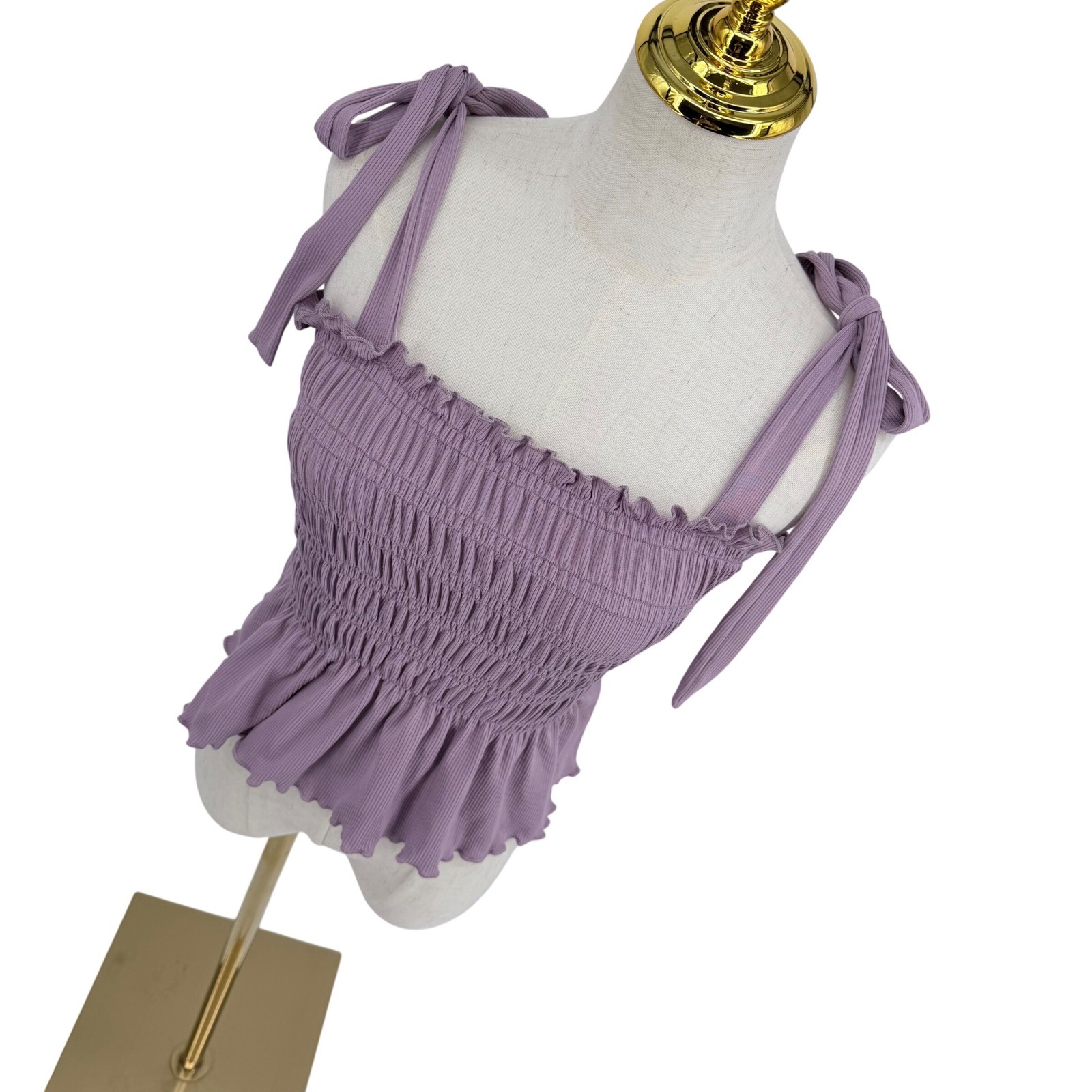 Altar’d State Smocked Peplum Top Womens M Purple Tie Strap Coquette Fairycore