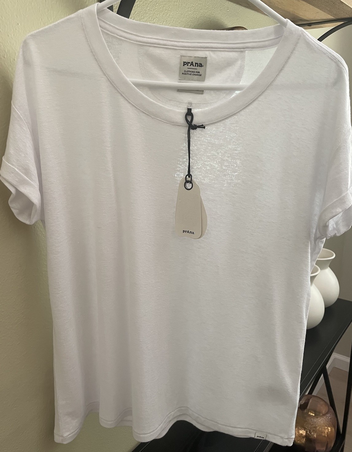 prAna Women’s T-shirt Cozy Up Crew Short Sleeve Size Large White