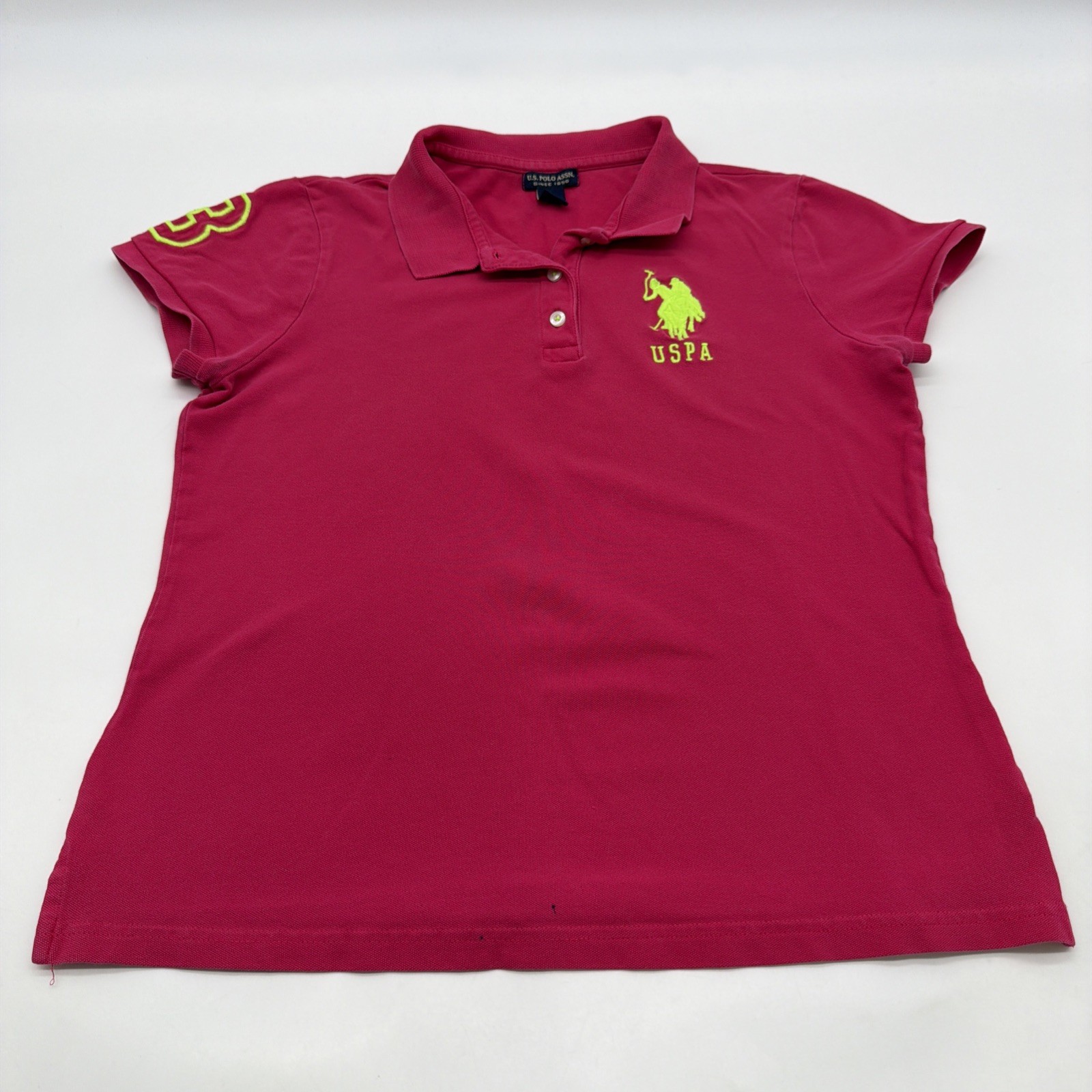 U.S Polo Assn Polo Shirt Women L Pink Big Pony Embroidered .#47195
