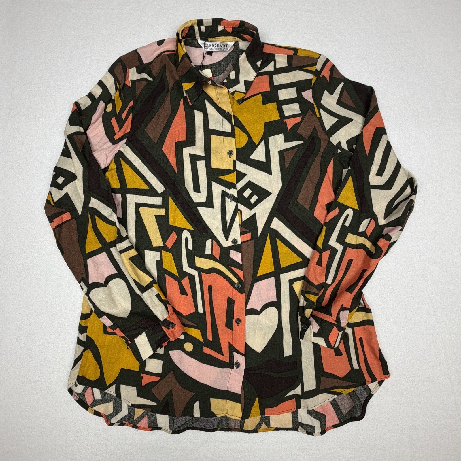 Big Dart Abstract Geometric Heart Print Button Down Shirt Multi Color 3785 NWT