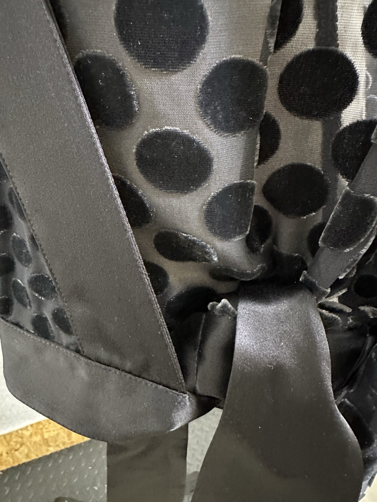 Worth New York Medium Polka Dot Top Black Silk Blend Semi Sheer French Cuff
