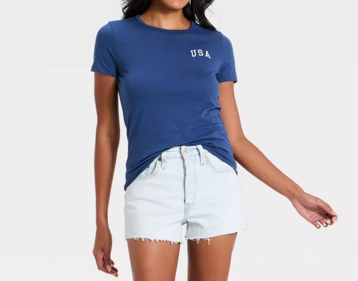 Women’s Short Sleeve USA flag Graphic T-Shirt – Universal Thread™ Navy XL -NEW