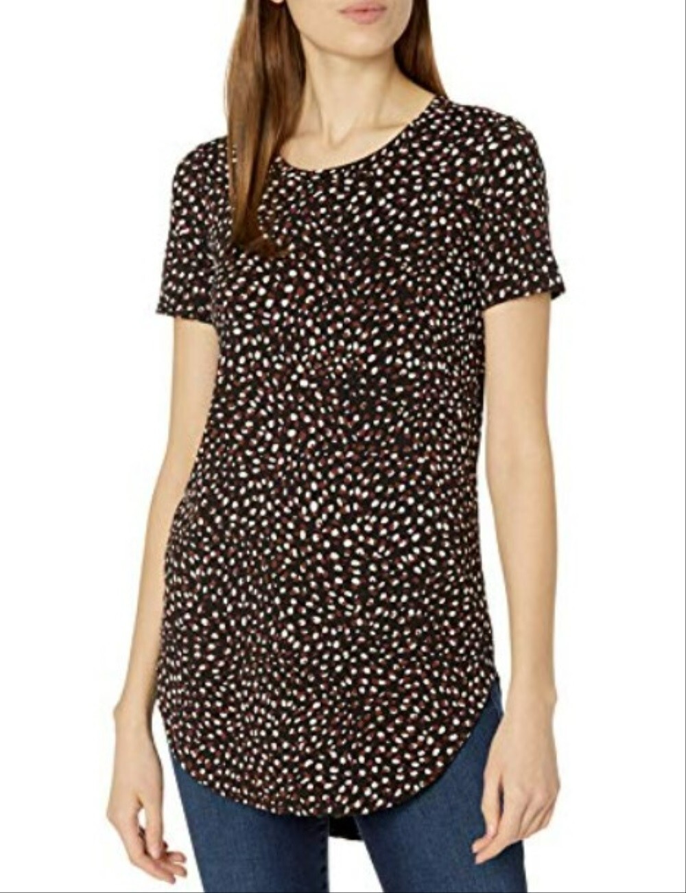 NWT Daily Ritual Tops Women’s Sz M Black Brown Cream Abstract Print Crew Neck