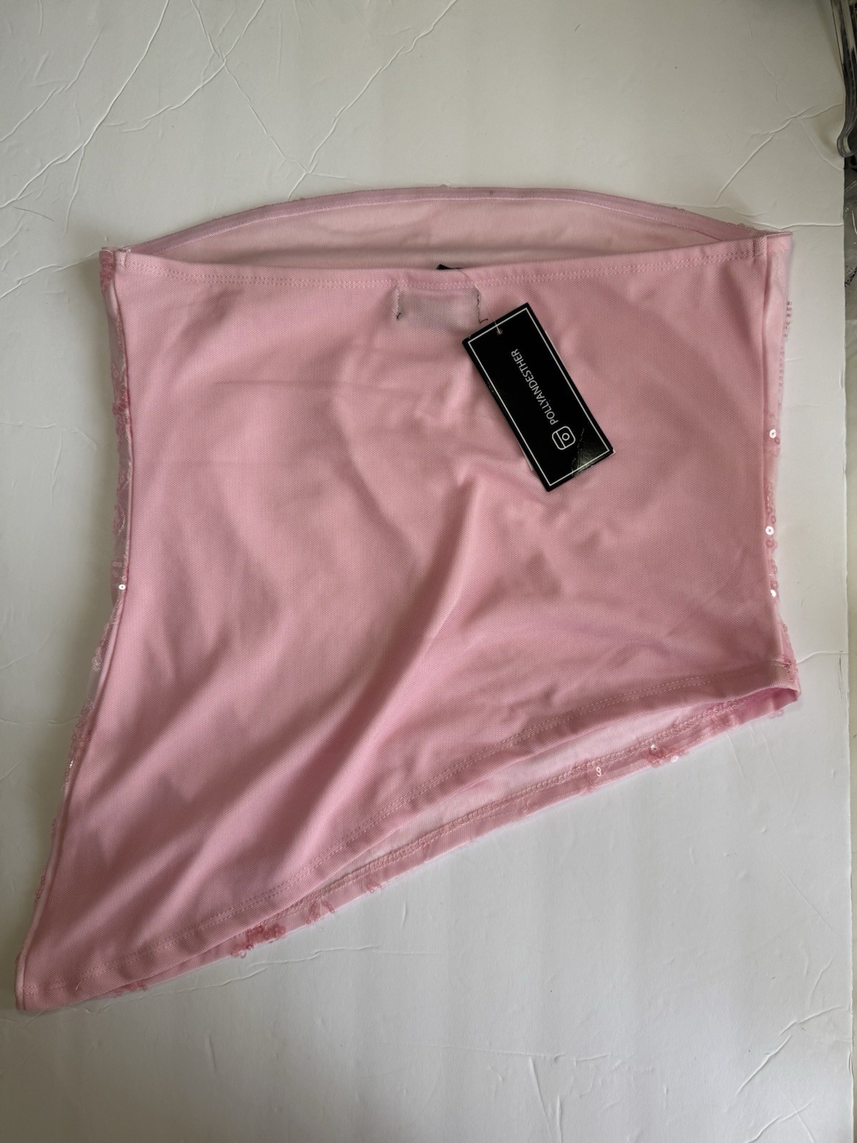 Just Polly New York Pink Sequin Strapless Tube Top Beaded Y2K – Size L – NWT
