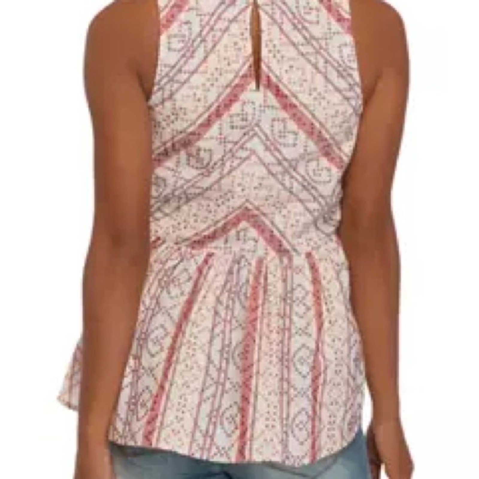 True Craft Juniors Red Geometric Chevron Print Sleeveless Peplum Top XL Cotton