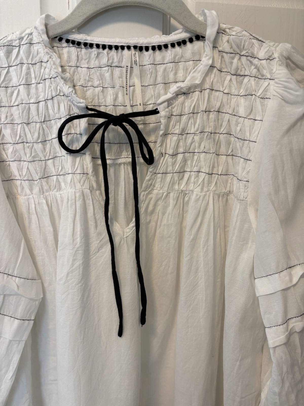 Anthropologie Airy Babydoll Peasant White Bohemian Shirt Blouse Top XS X-small