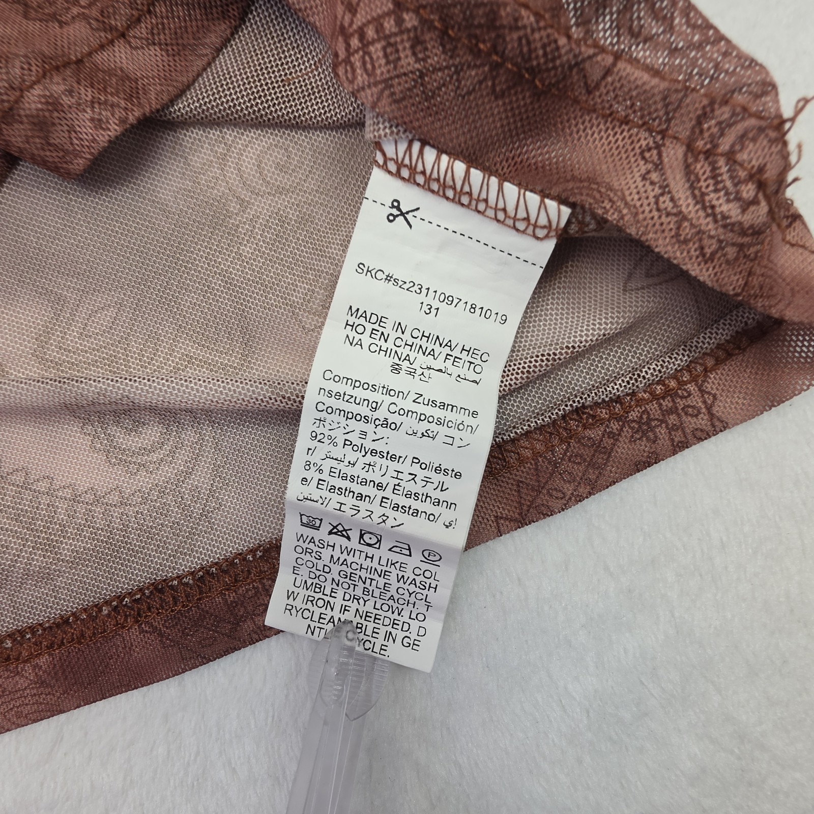 Outcast Mesh Crop Top Brown Paisley Sheer Long Sleeve Y2K Women