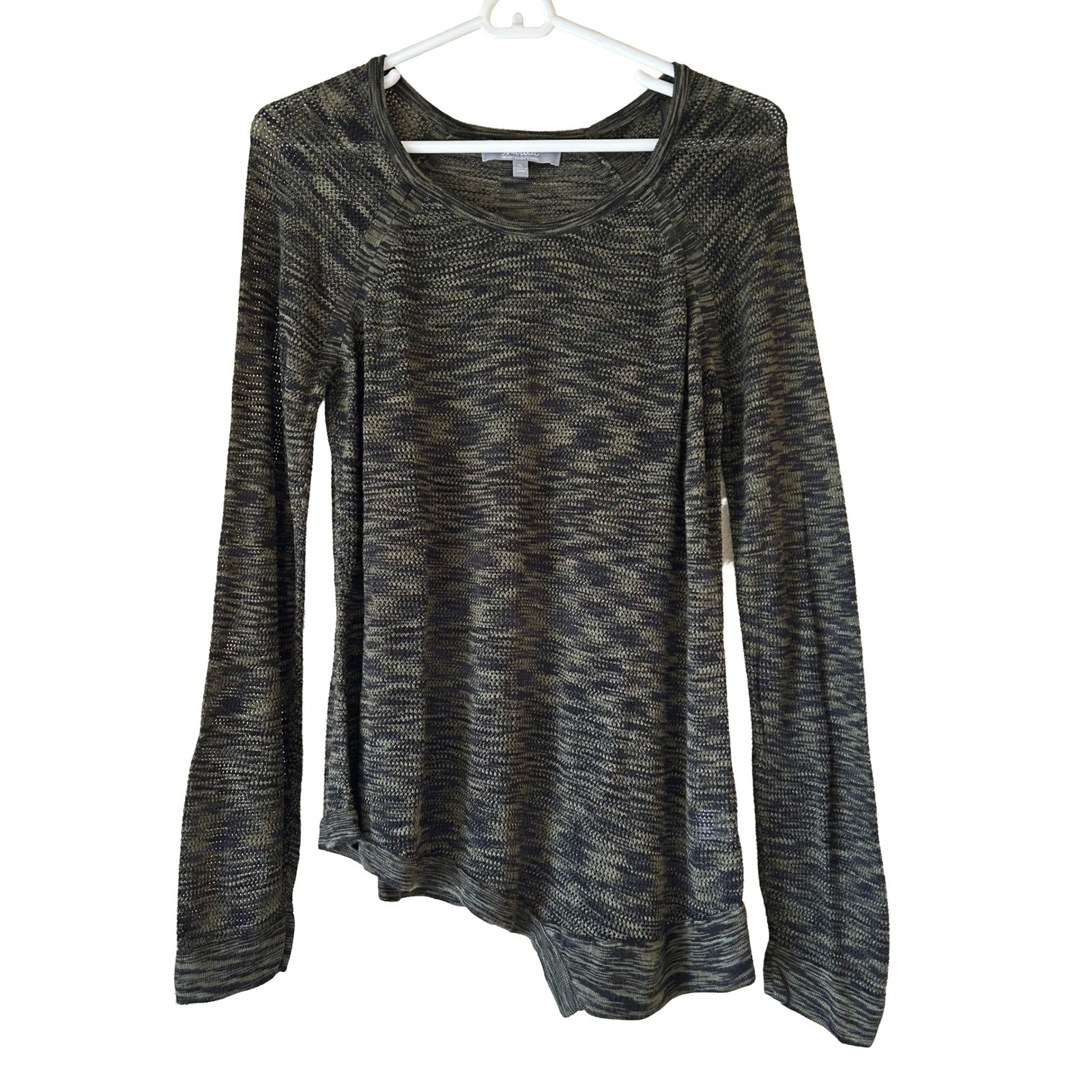 EUC Marled By Reunited Clothing Black Olive Green Knit Tunic Top Asymmetric XL