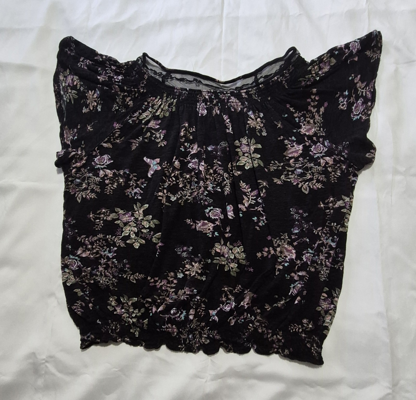 American Rag Cie Women’s Floral Blouse With Lace Neckline And Smocked Waist, XL