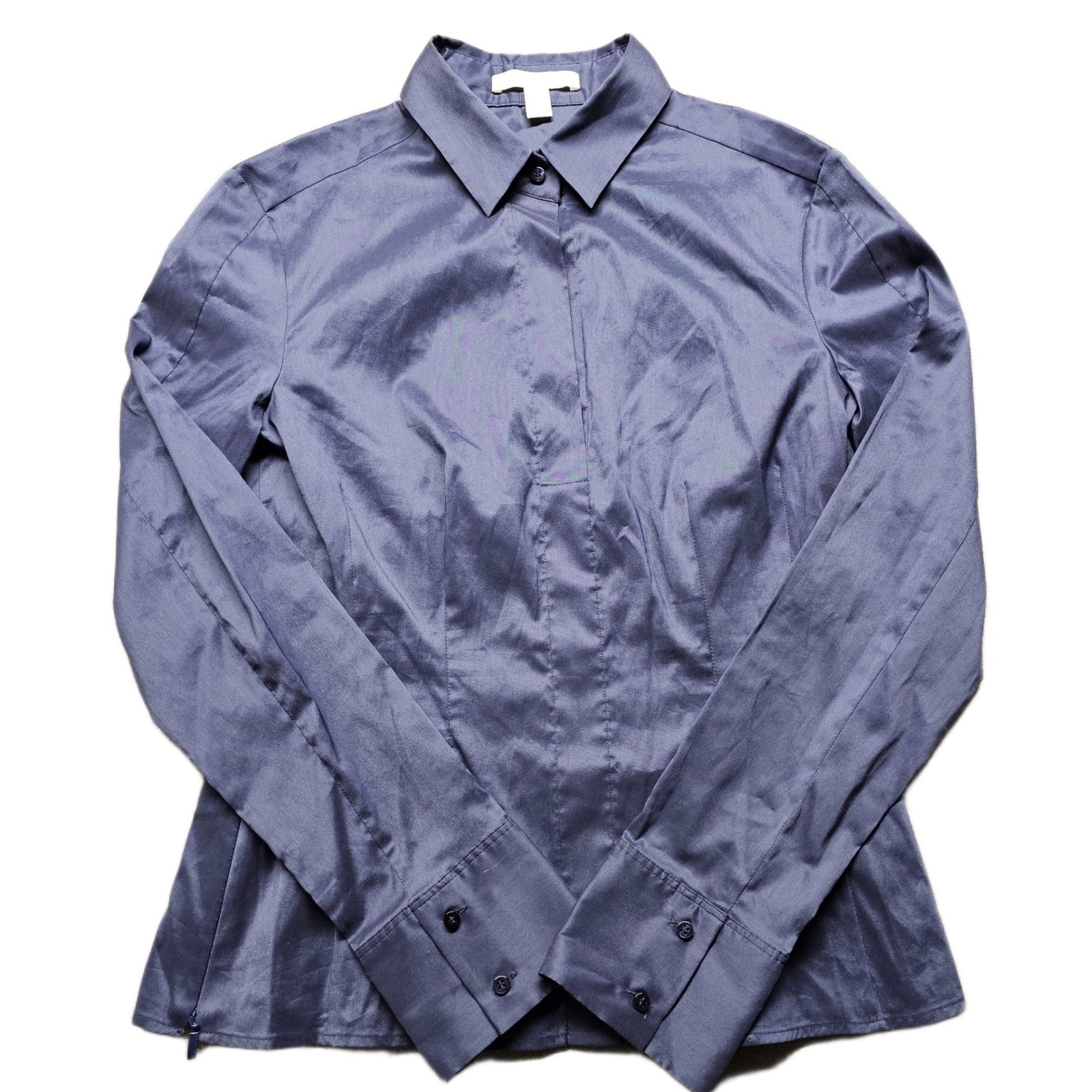 Hugo Boss Bashina Top Shirt Womens 36A Navy Collared Side Zip Detail Popover