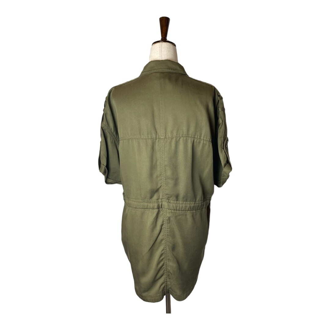 Forever 21 Shirt Women Small Olive Green Utility Button Front Tie Waist Shacket