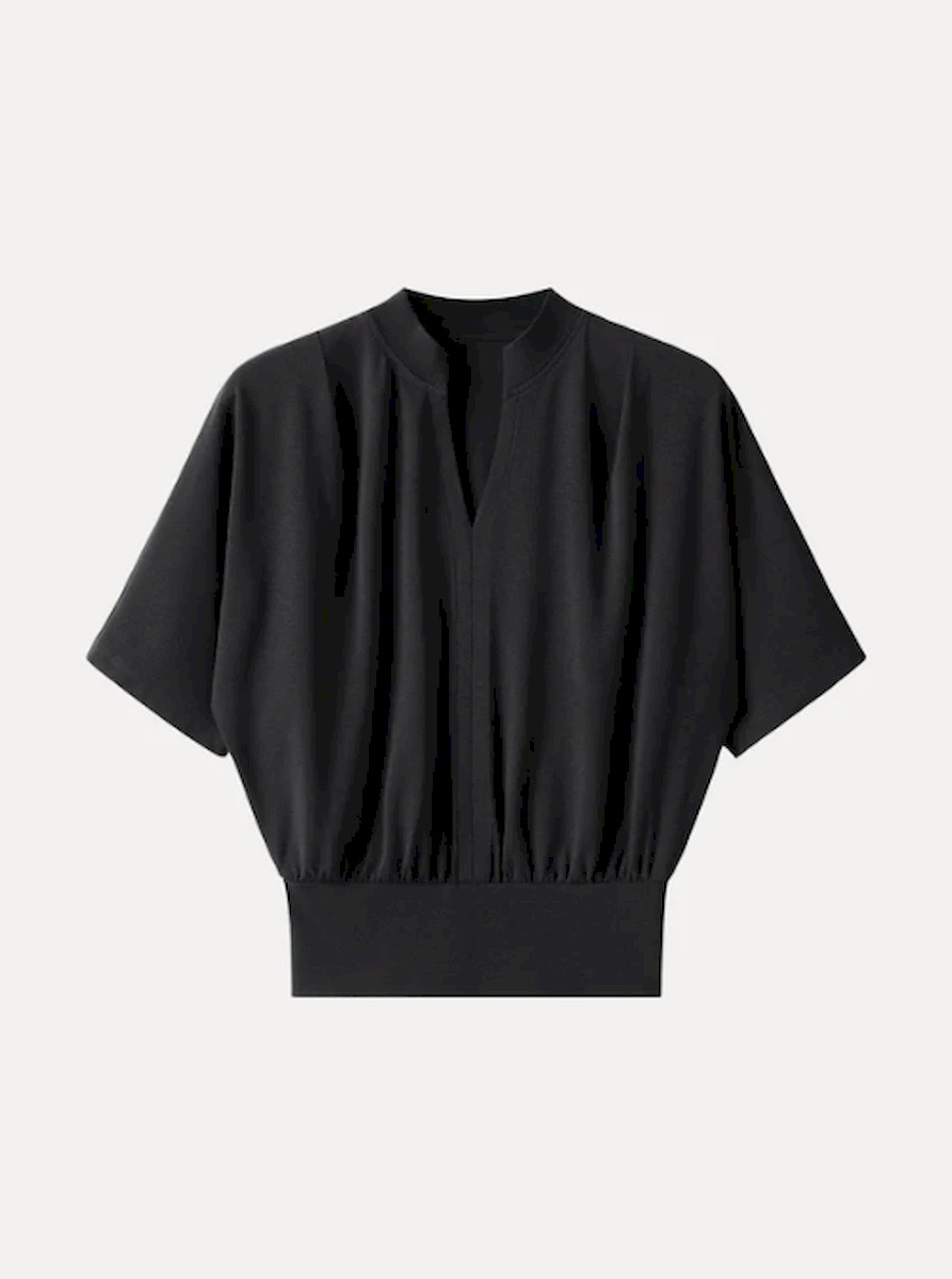 Ogl Stand Collar V-Neck Short Sleeve Top