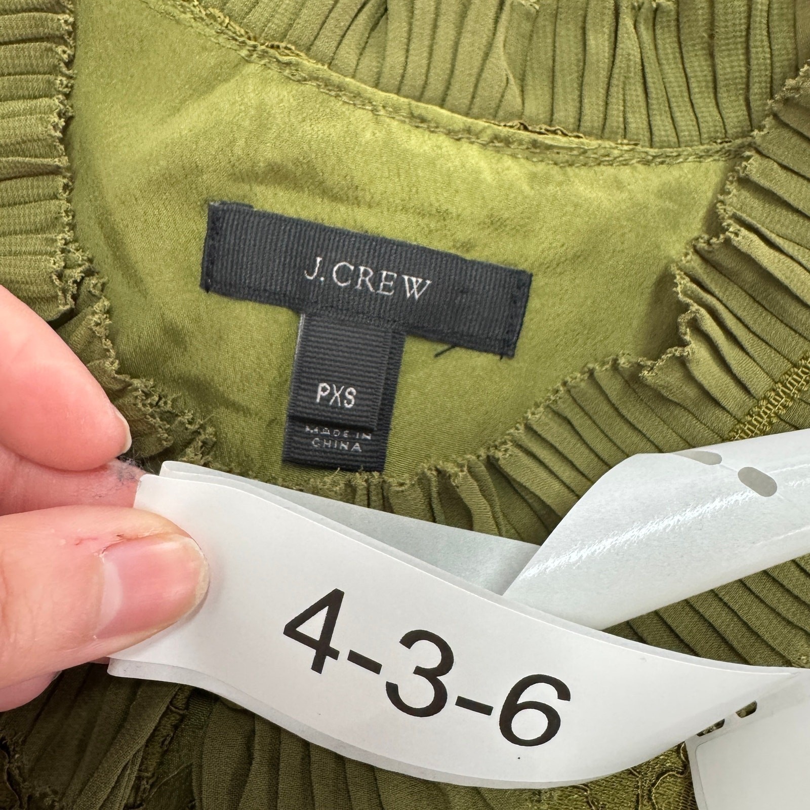 J.Crew Tank Top Women PXS Green Lace Ruffle Pleated Keyhole H4127