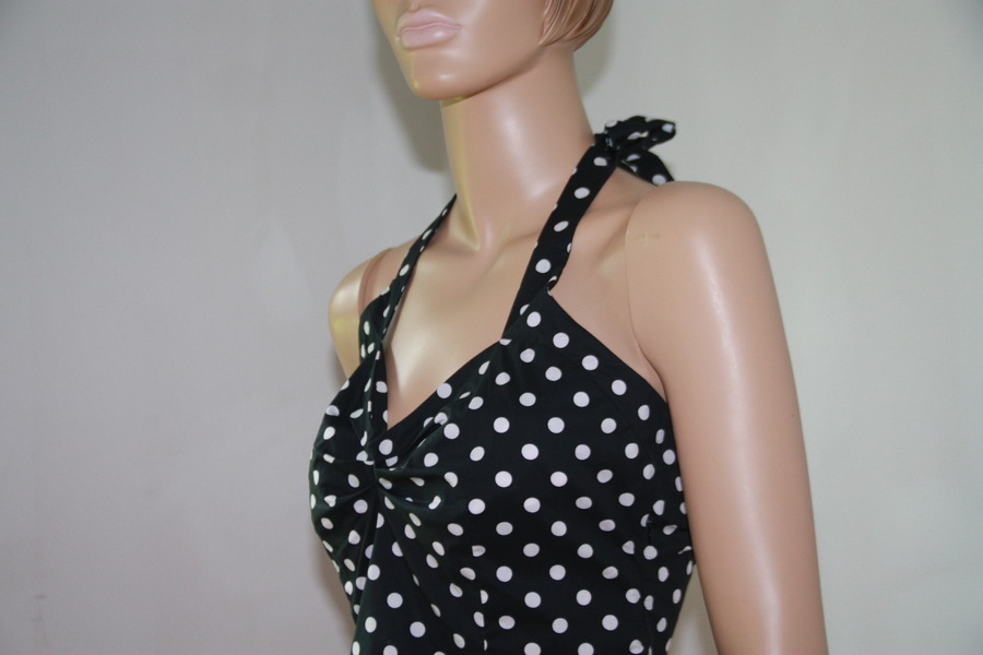 Black & White Polka Dot Halter top 50s 60s Rockabilly Vintage Style Pinup Size L
