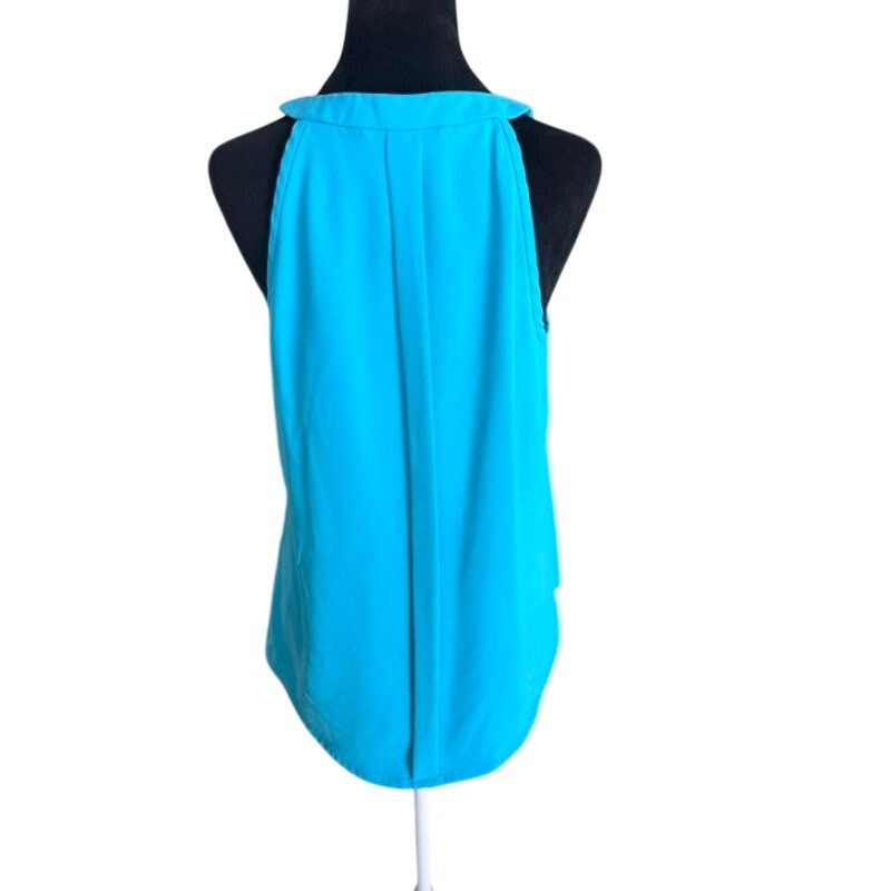 Trina Turk Tank Top Womens L Blue Sleeveless Zip Front Modern Resort Blouse