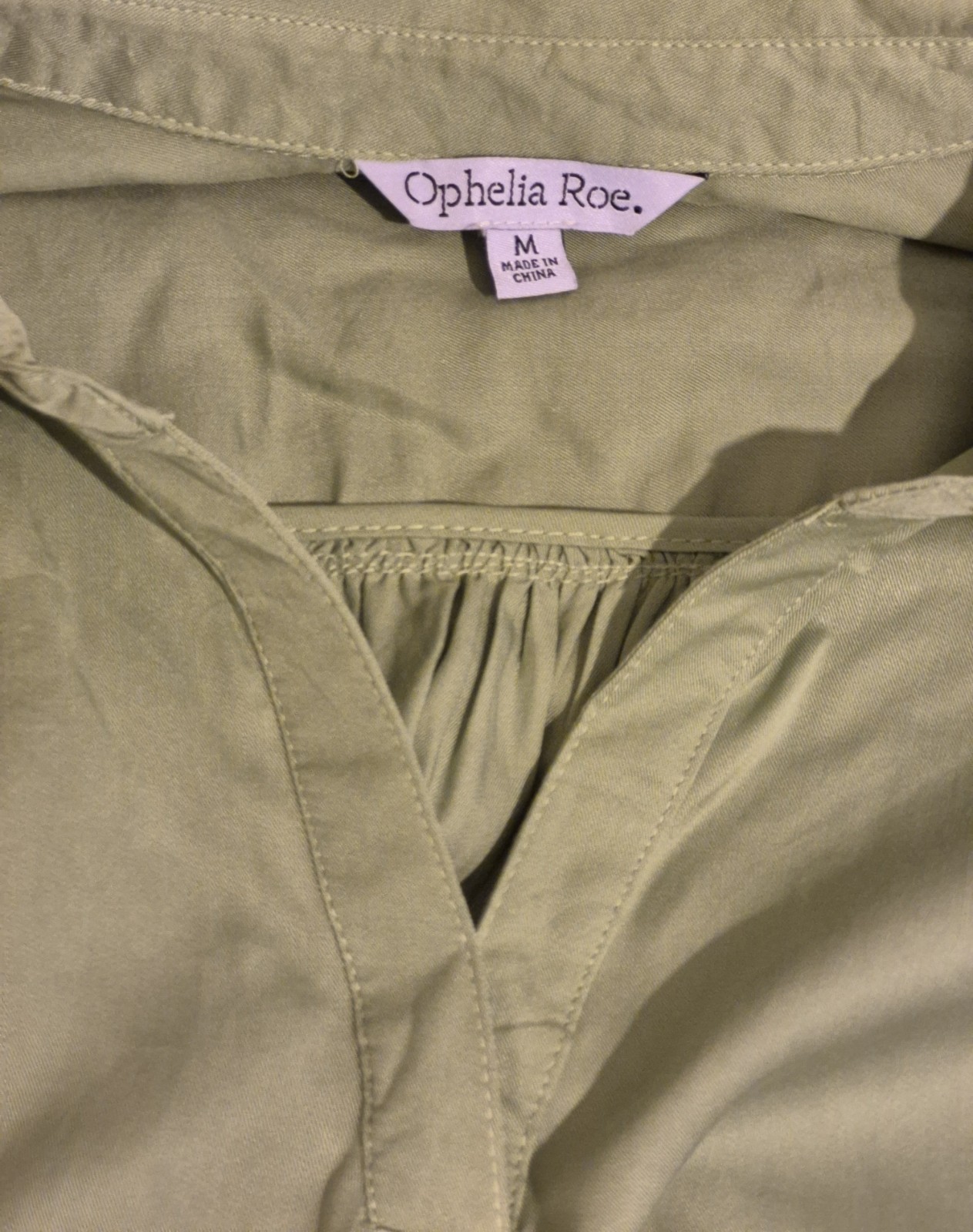 Ophelia Roe Blouse Medium M Olive Green V Neck Top Flowy Casual Workwear Boho