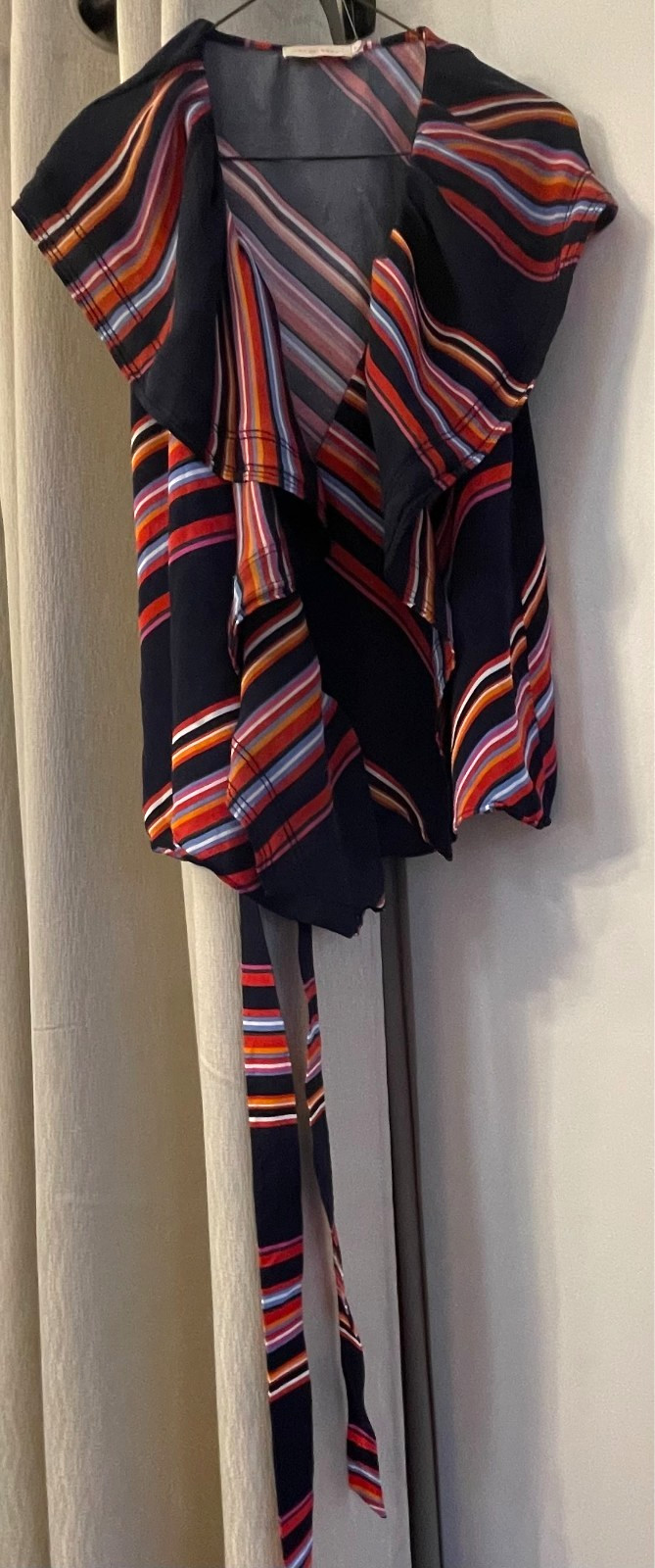 Women’s TORY BURCH Striped Sleeveless Tie Waist Wrap Top Blouse – Size 6
