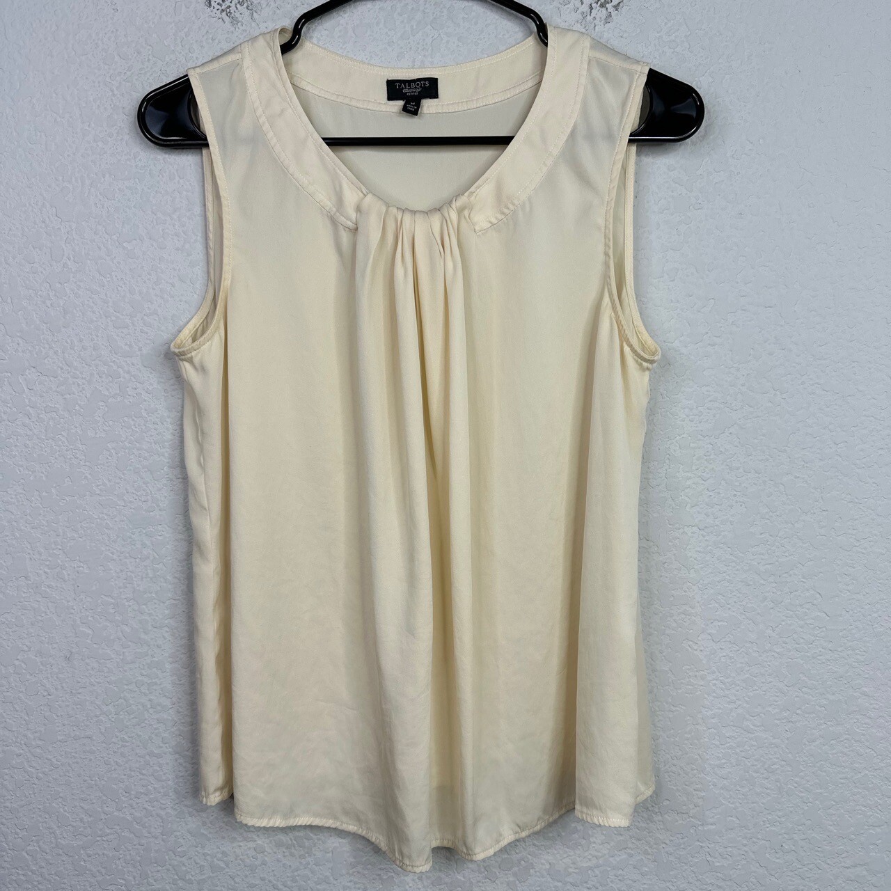 Talbots Shirt Womens PM Beige Silk Sleeveless Draped Neutral Minimalist Career