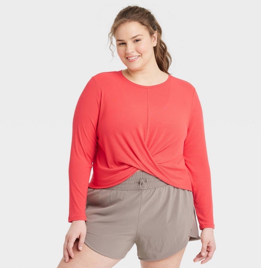 Women’s Twist-Front Long Sleeve Top – All In Motion Red 4X