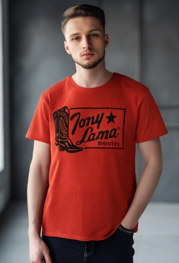 Tony Lama Graphic Boot Tee Size Small Cotton Blend Crewneck Short Sleeve Red EUC