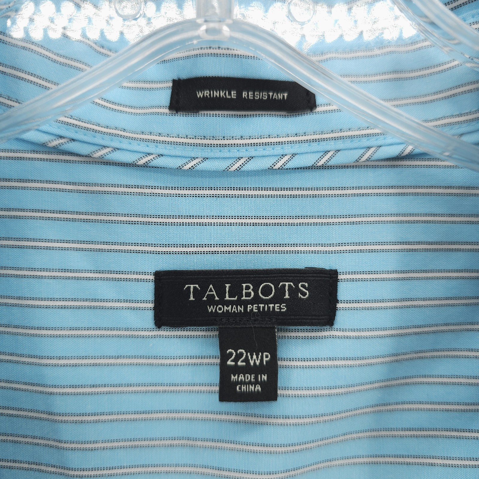 TALBOTS Blue Striped Sleeveless Button Shirt Wrinkle Resistant Stretch Size 22WP