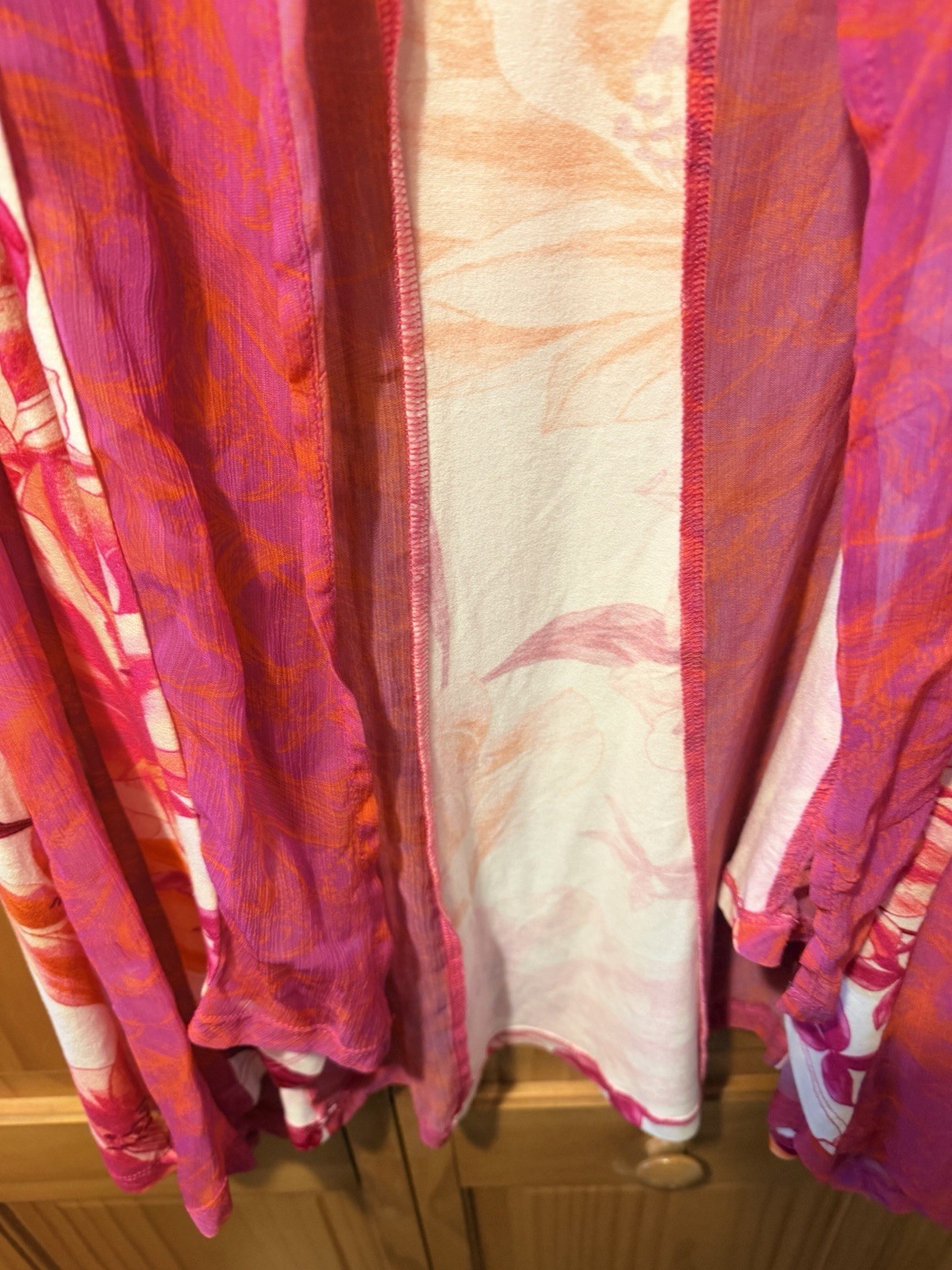 Soft Surroundings Duster Kimono Ruana Panel Floral Magenta Orange Resort Sz PXS