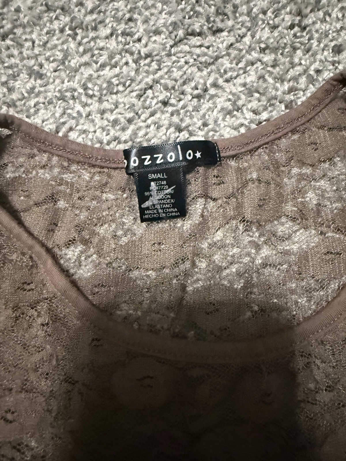 Bozzolo Womens Brown Lace Long Sleeve Round Neck Pullover Stretch Top S