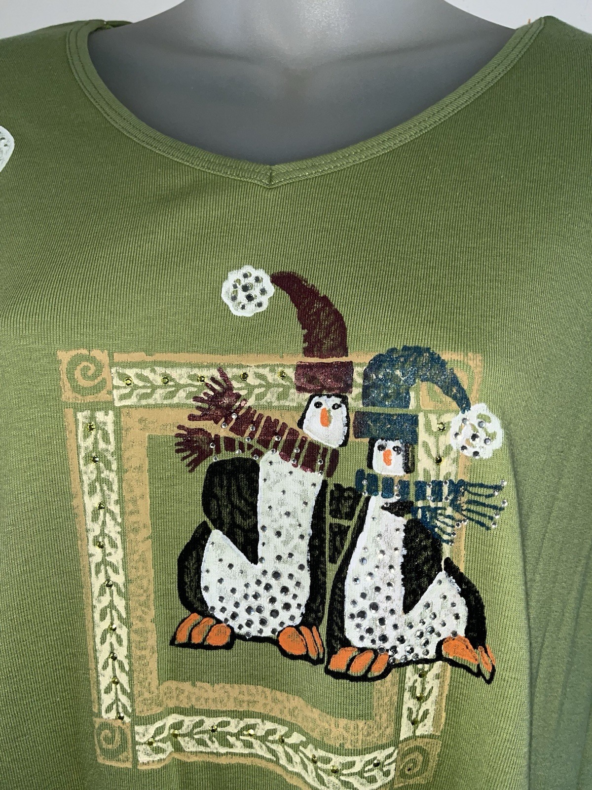 NWT Jess & Jane Winter Snow “Penguins” We Are Family USA Green -Sz XL NEW
