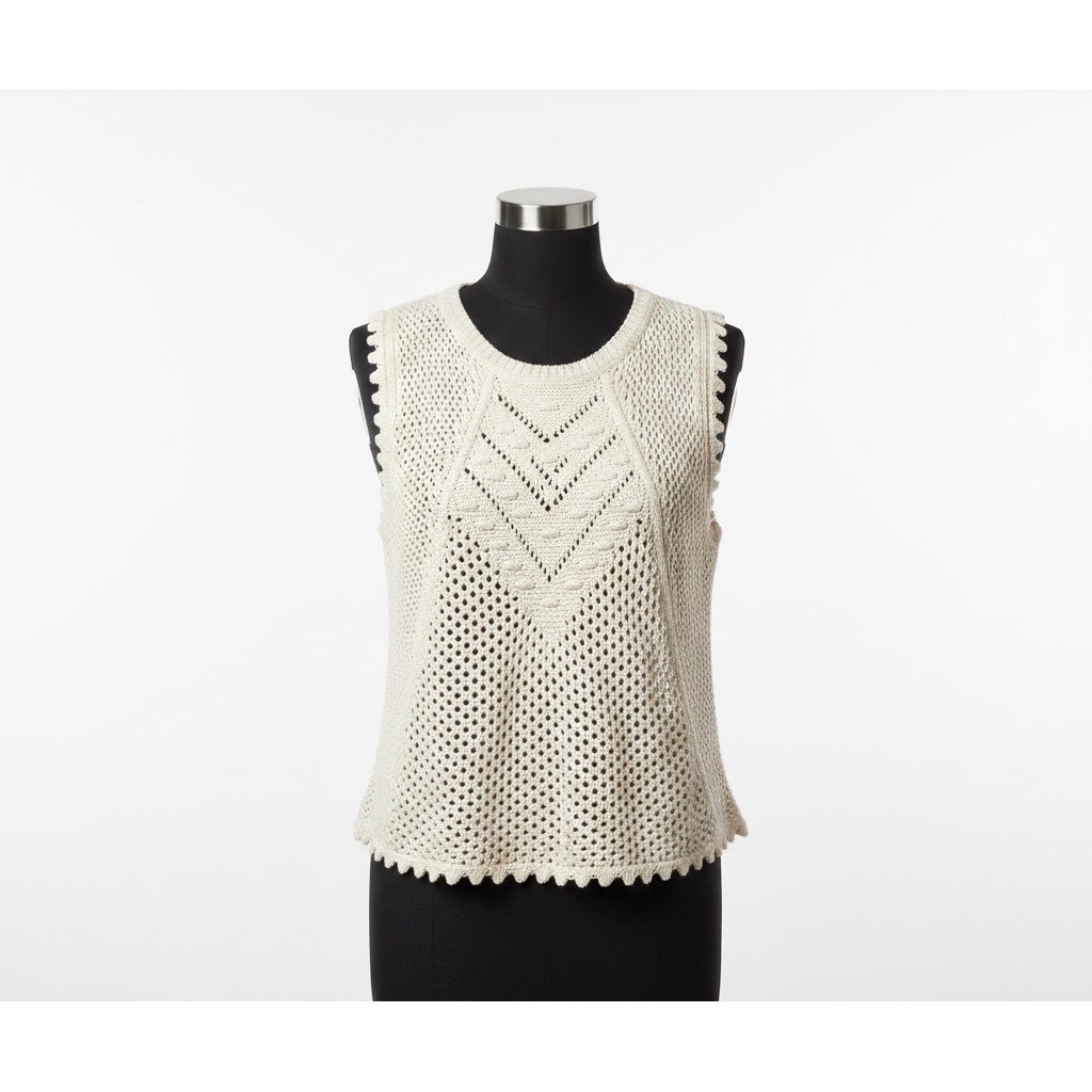 Another Love Crochet Knit Tank Top Cream Ivory Sleeveless Sweater XL