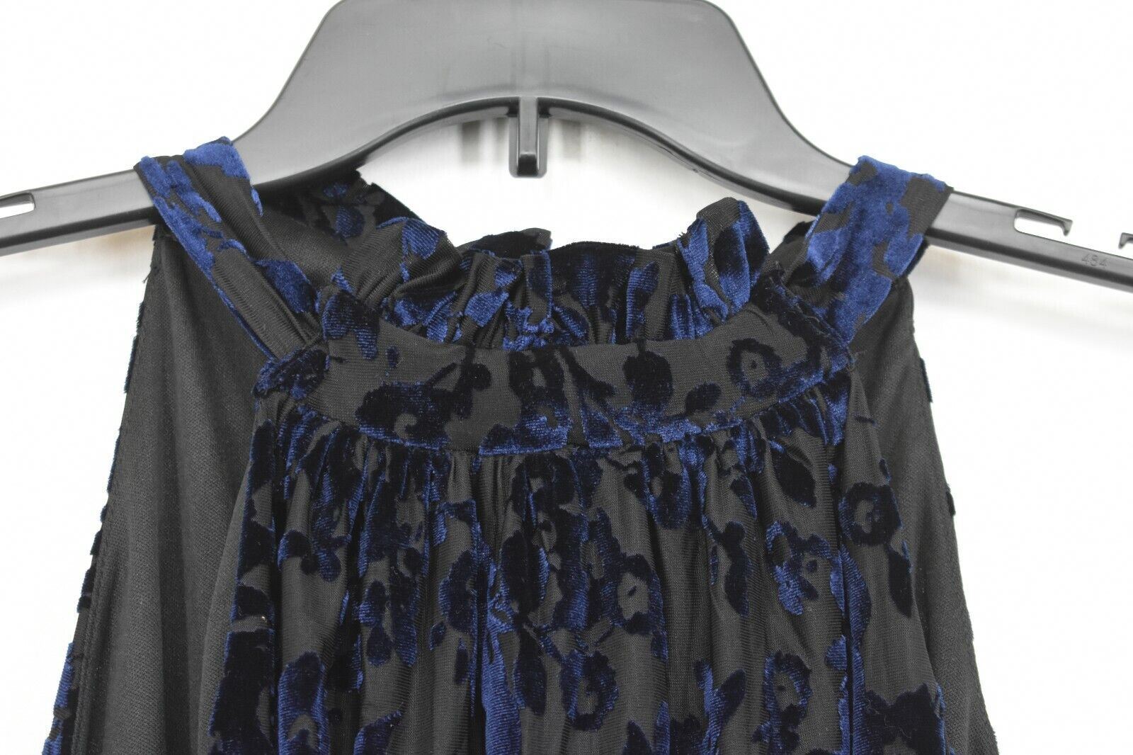 Gibson Womens Blue Sleeveless Tie-Up Neck Floral Flocked Velvet Halter Top XS