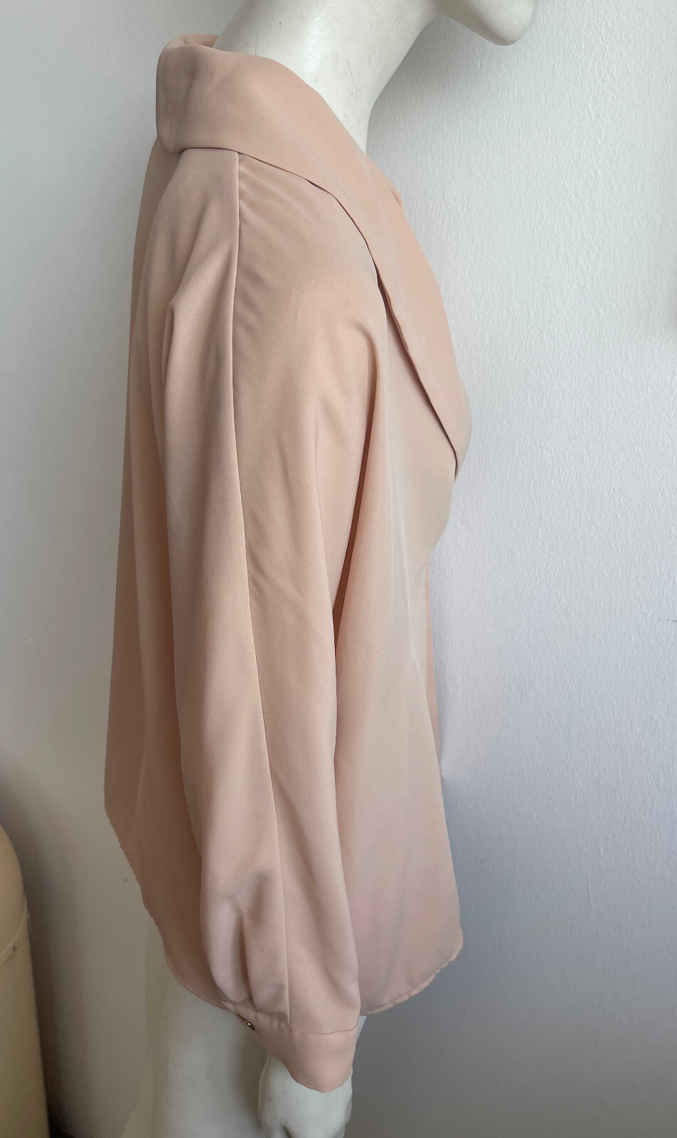 ZARA Womens SHIRT Blouse M 3/4 Sleeve Shawl Collar Front Pleat Crinkle Free Aprocot Kimono