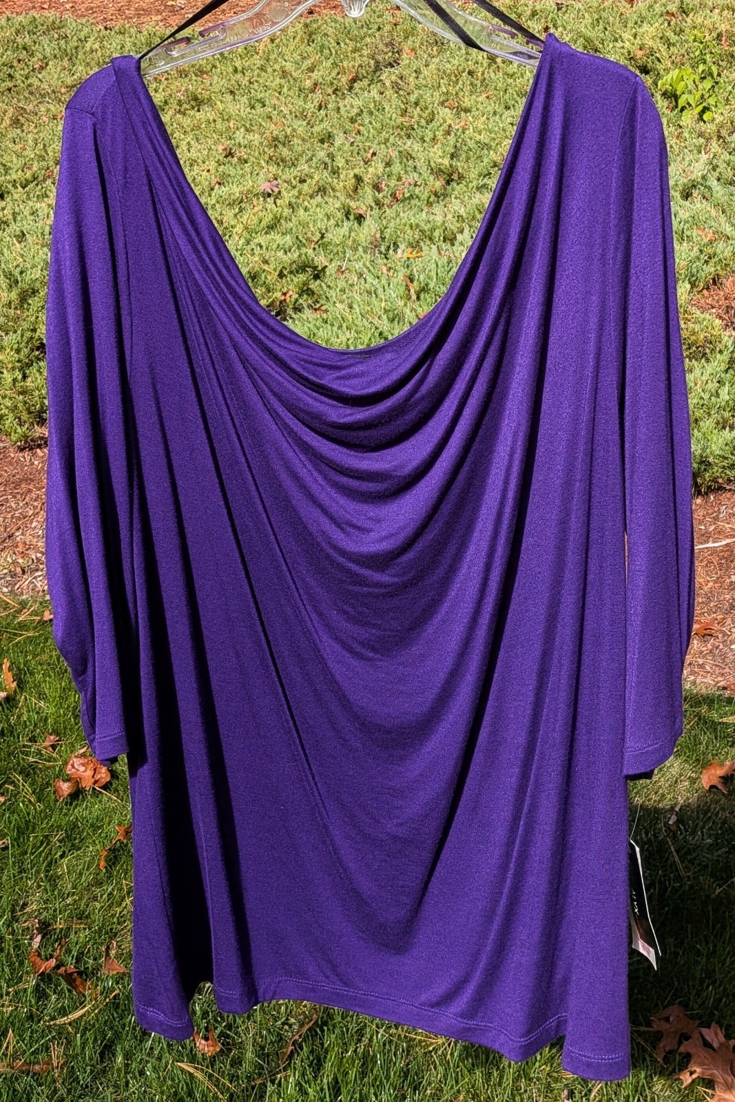 ALYX Women’s Plus Size 1X Purple Draped Cowl Neck 3/4 Sleeve Knit Blouse Top NEW