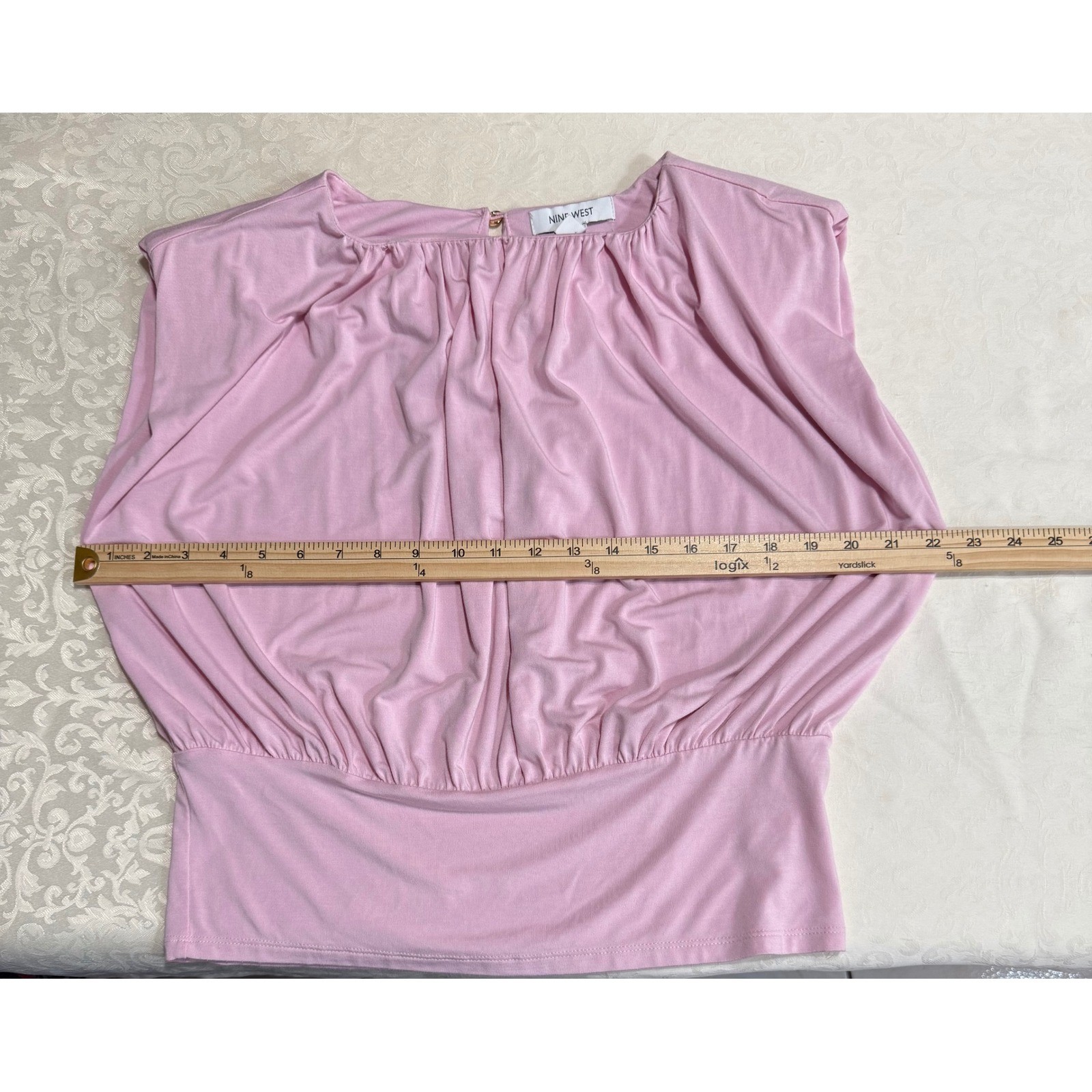 Nine West Gathered Blouse Womens Small Pink Sleeveless Barbiecore Office Chic