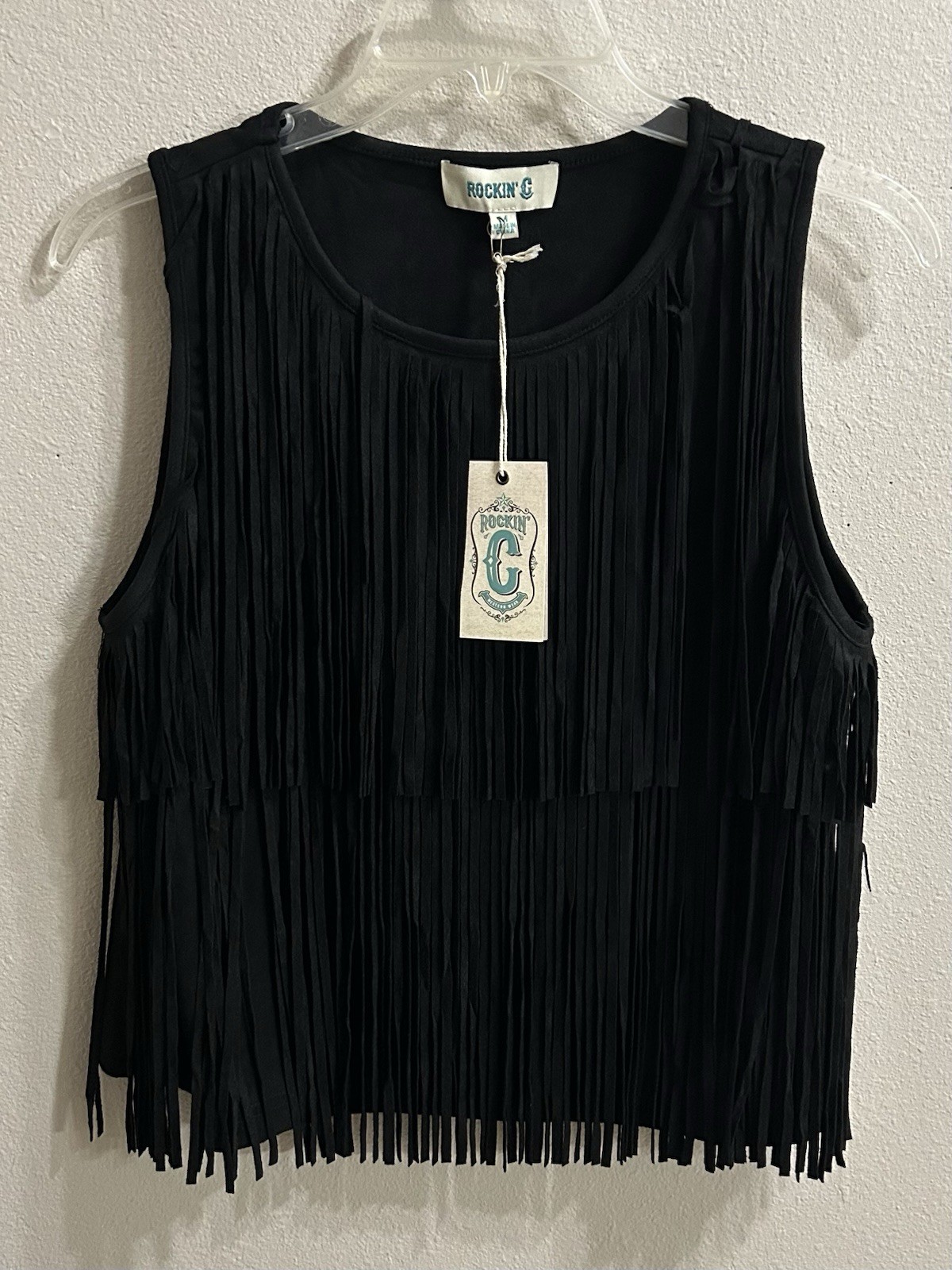 NEW Rockin C Fringe Top Size M Black Faux Suede Western Festival Concert Rodeo