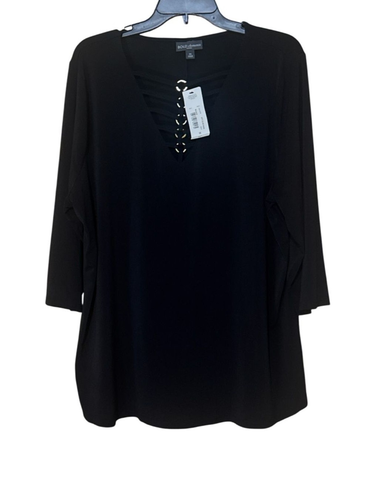 Bold Elements Women’s Black V-Neck Grommet Tunic – Size 2X