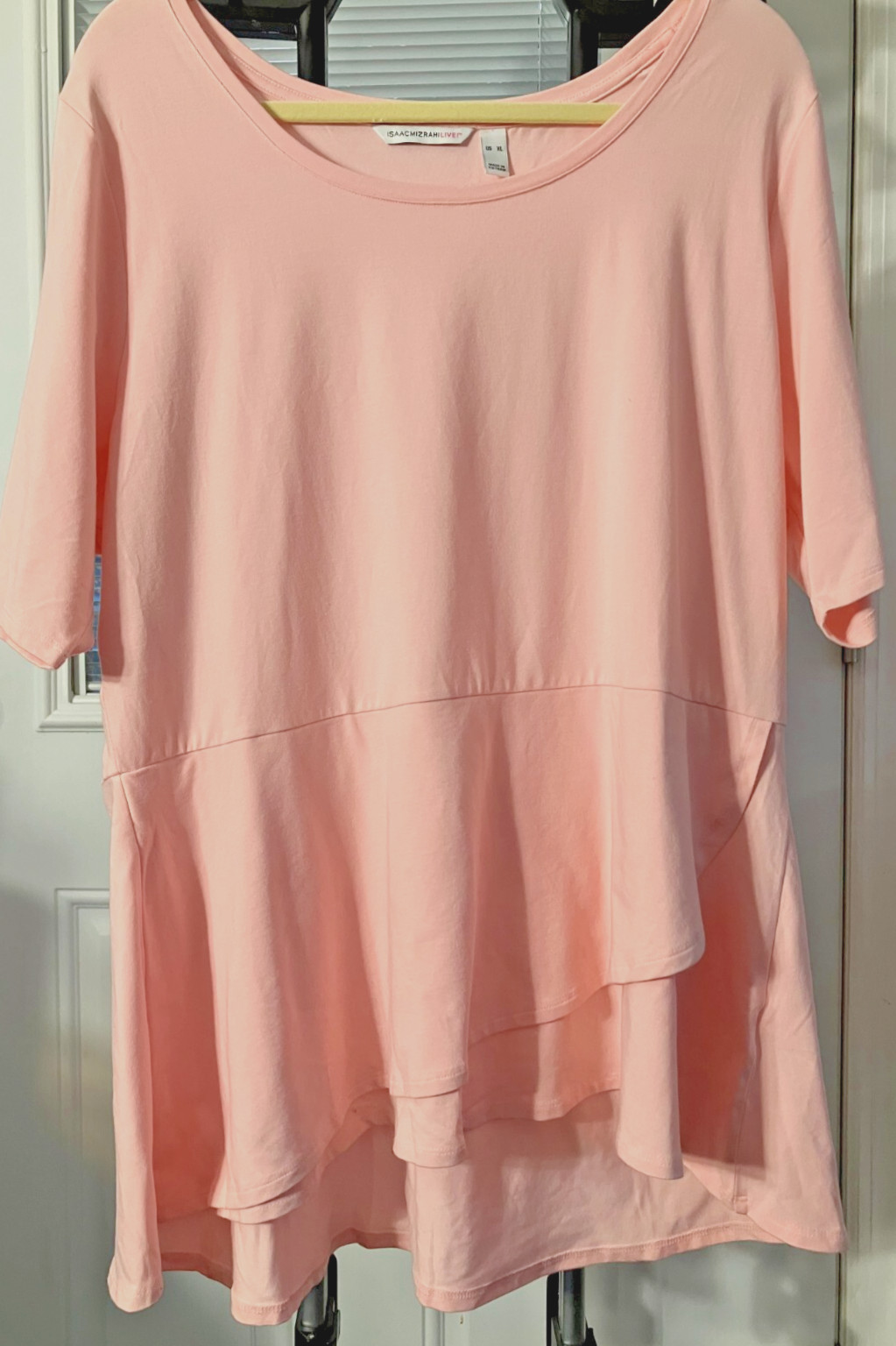 NWOT XL ISAAC MIZRAHI LIGHT PINK LAYERED TUNIC TOP COTTON MODAL SPANDEX #MY03